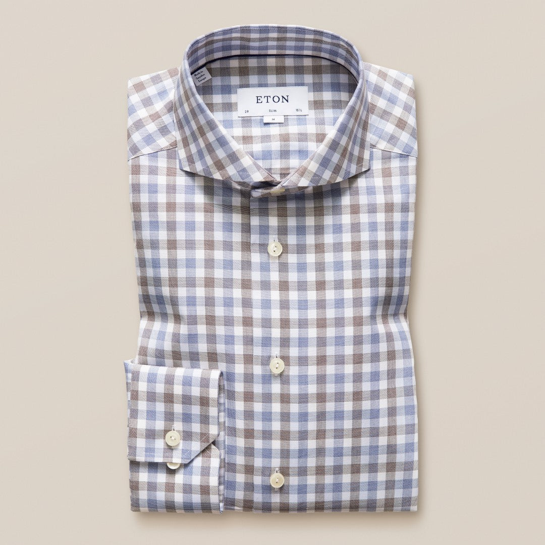 Slim Fit Mid Blue Check Shirt-MALFORD OF LONDON SAVILE ROW MENSWEAR OUTLET