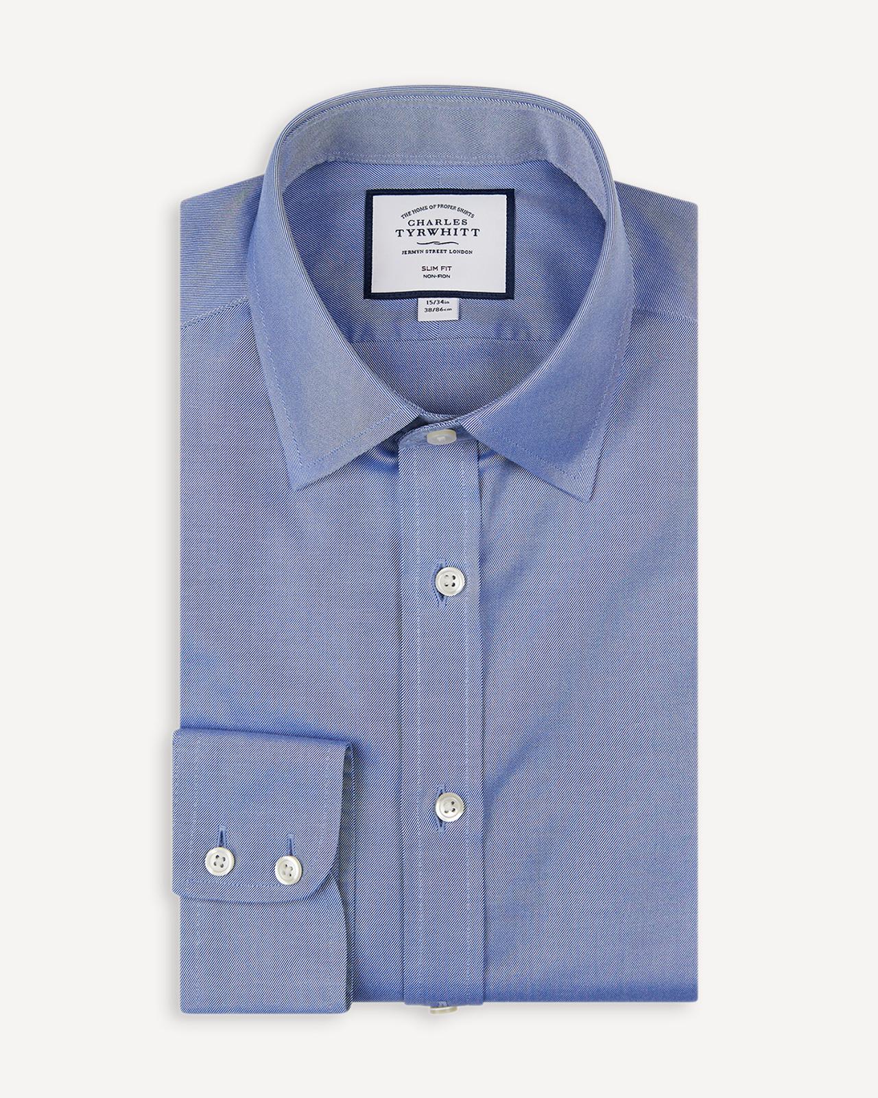 Slim Fit Mid Blue Shirt-MALFORD OF LONDON SAVILE ROW MENSWEAR OUTLET