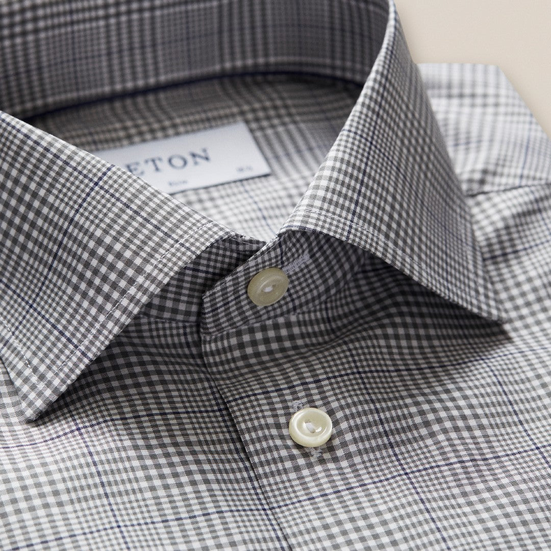 Slim Fit Mid Grey Check Shirt-MALFORD OF LONDON SAVILE ROW MENSWEAR OUTLET