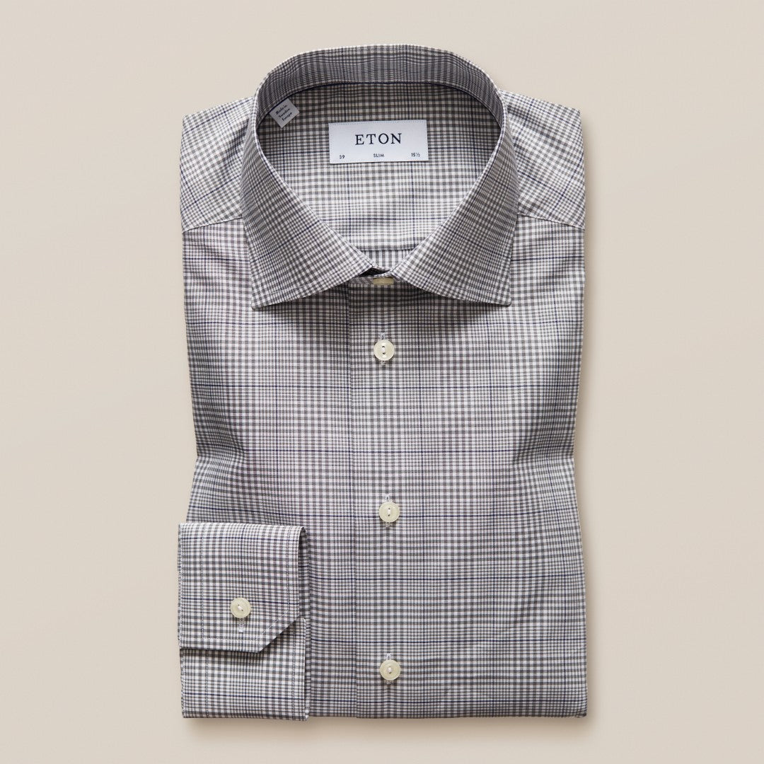 Slim Fit Mid Grey Check Shirt-MALFORD OF LONDON SAVILE ROW MENSWEAR OUTLET