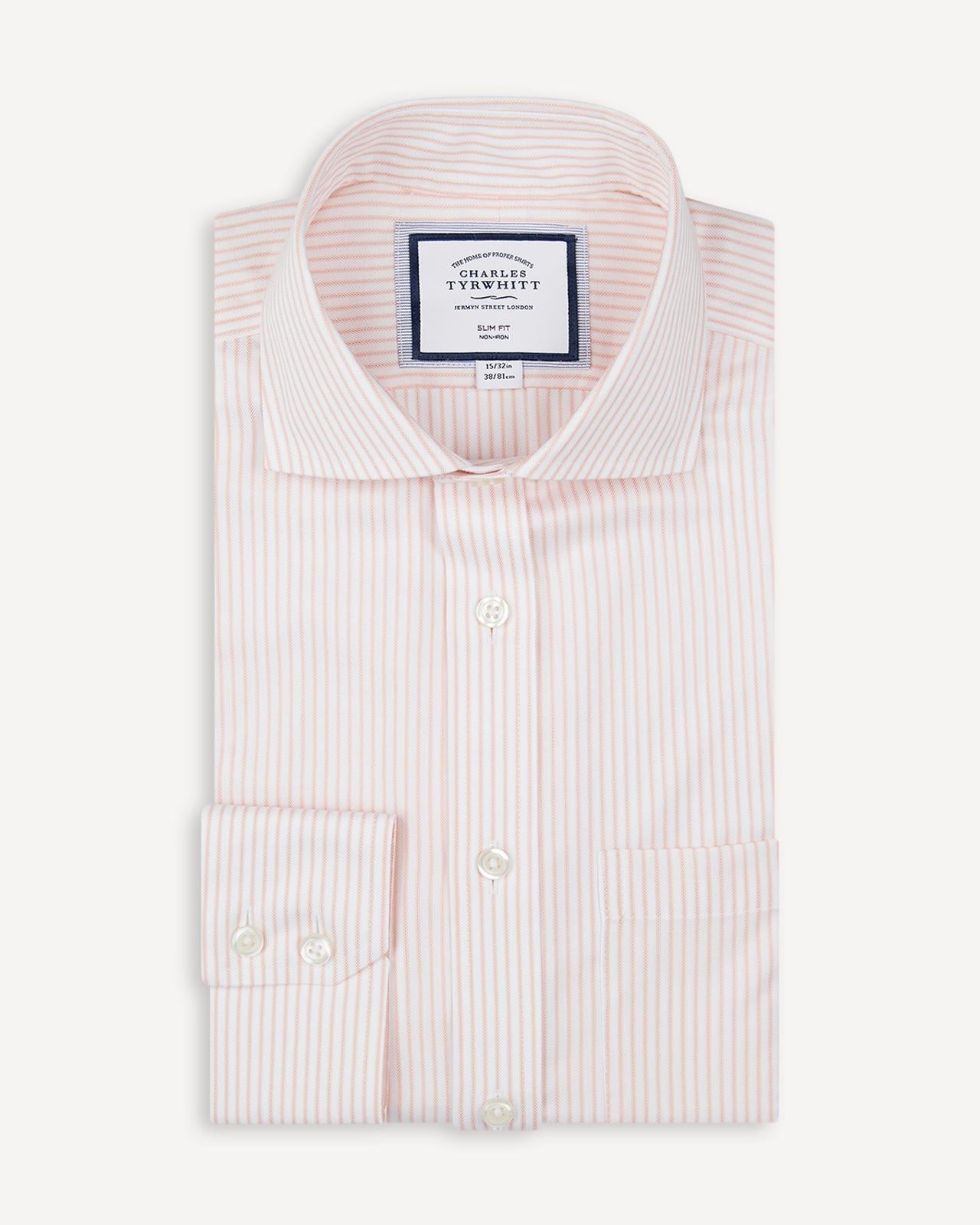 Slim Fit Orange Twill Stripe Shirt-MALFORD OF LONDON SAVILE ROW MENSWEAR OUTLET