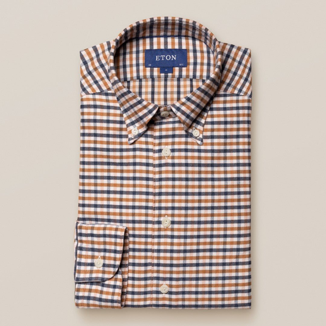 Slim Fit Orange/Blue Check Shirt-MALFORD OF LONDON SAVILE ROW MENSWEAR OUTLET