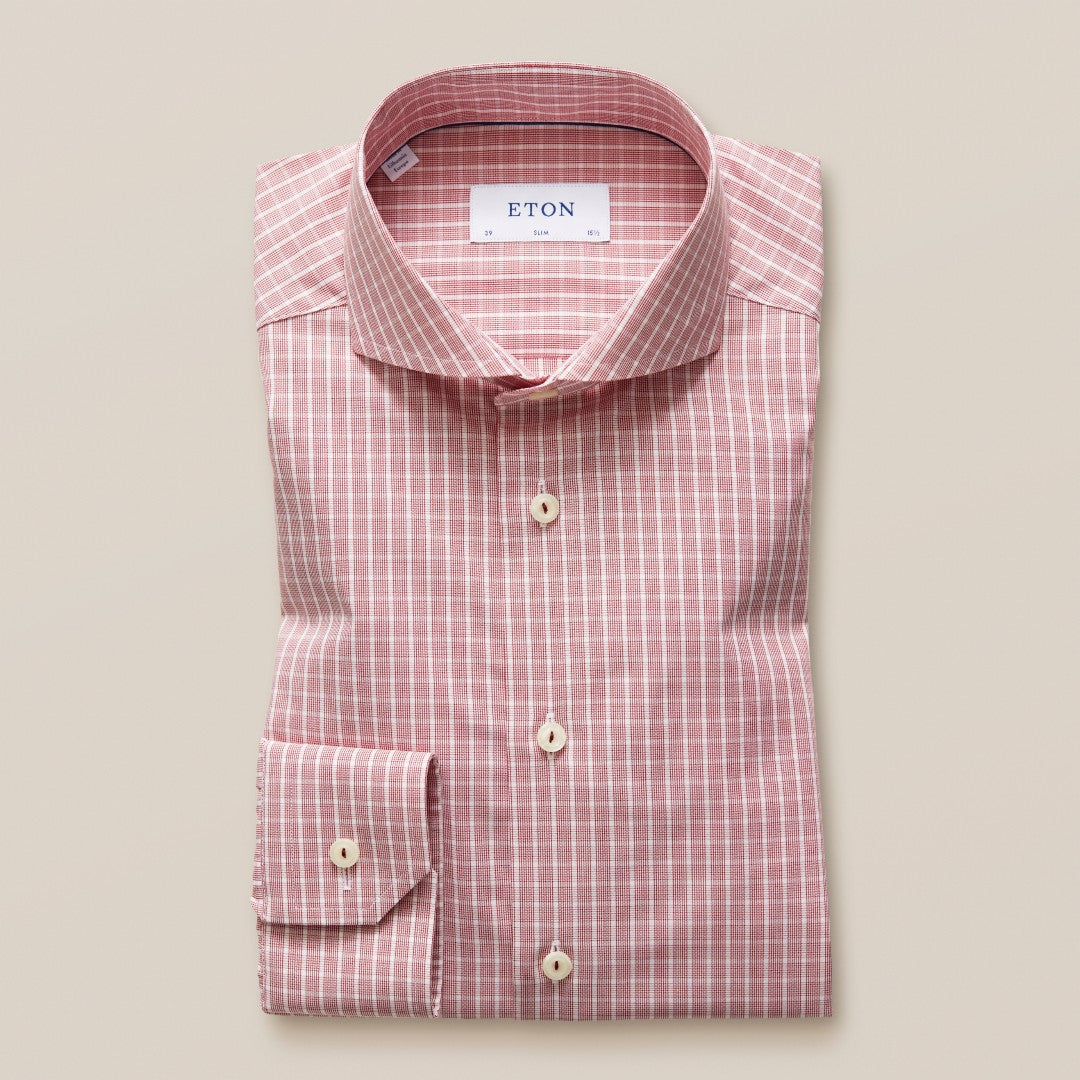 Slim Fit Red Check Shirt-MALFORD OF LONDON SAVILE ROW MENSWEAR OUTLET