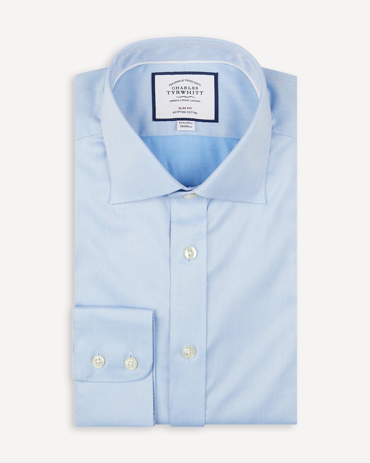 Slim Fit Sky Blue Hampton Weave Shirt-MALFORD OF LONDON SAVILE ROW MENSWEAR OUTLET