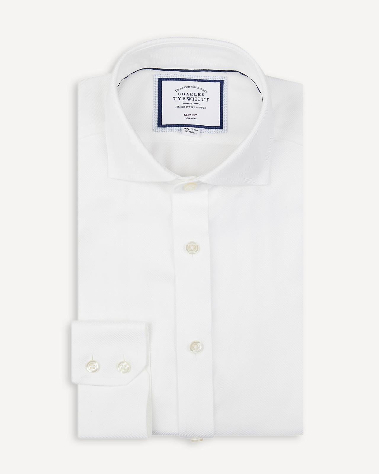 Slim Fit White Cambridge Weave Shirt-MALFORD OF LONDON SAVILE ROW MENSWEAR OUTLET