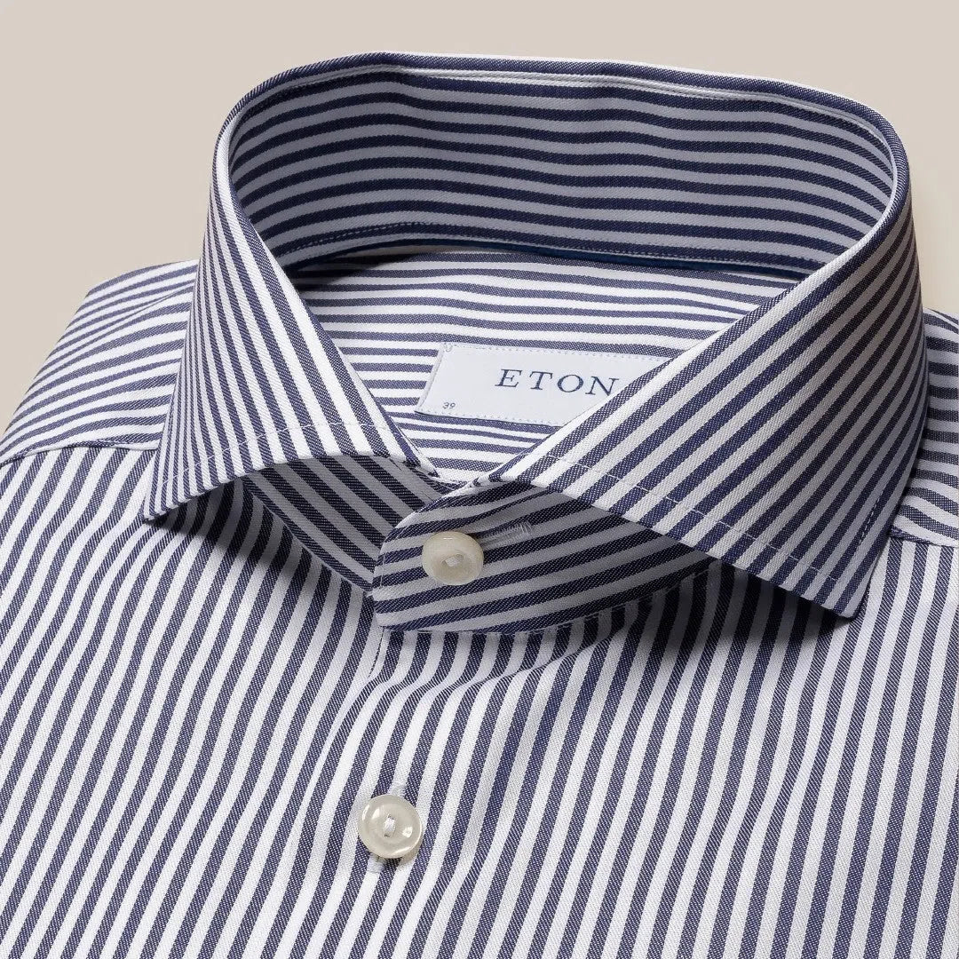 Super Slim Fit Navy Blue Stripe Shirt-MALFORD OF LONDON SAVILE ROW MENSWEAR OUTLET