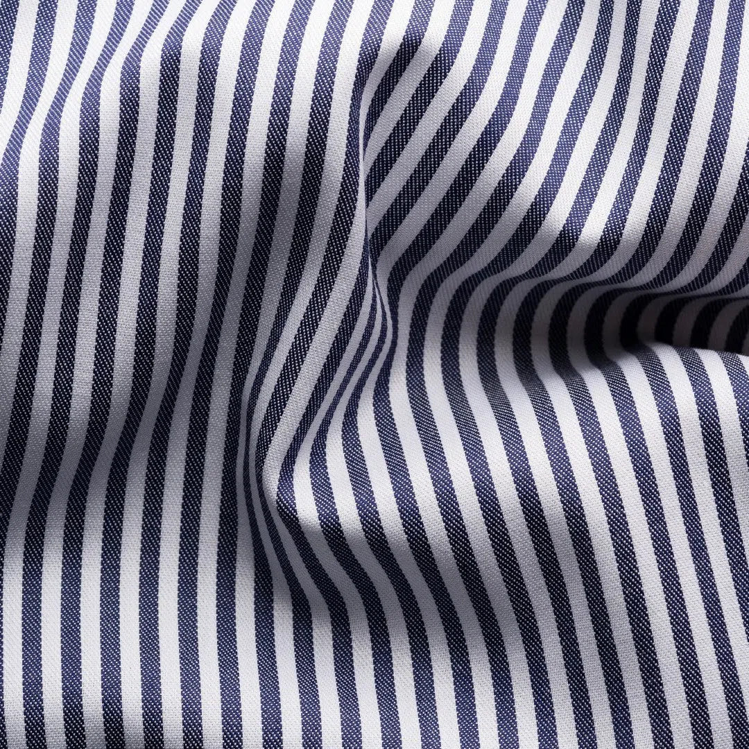 Super Slim Fit Navy Blue Stripe Shirt-MALFORD OF LONDON SAVILE ROW MENSWEAR OUTLET