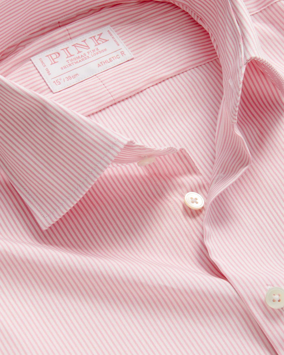 Thomas Pink Athletic Fit Formal Fine Bengal Stripe Shirt Pink/White-MALFORD OF LONDON SAVILE ROW MENSWEAR OUTLET