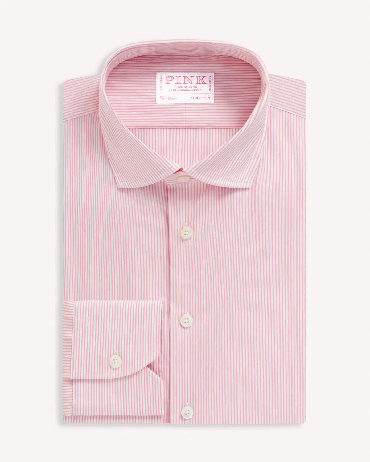 Thomas Pink Athletic Fit Formal Fine Bengal Stripe Shirt Pink/White-MALFORD OF LONDON SAVILE ROW MENSWEAR OUTLET