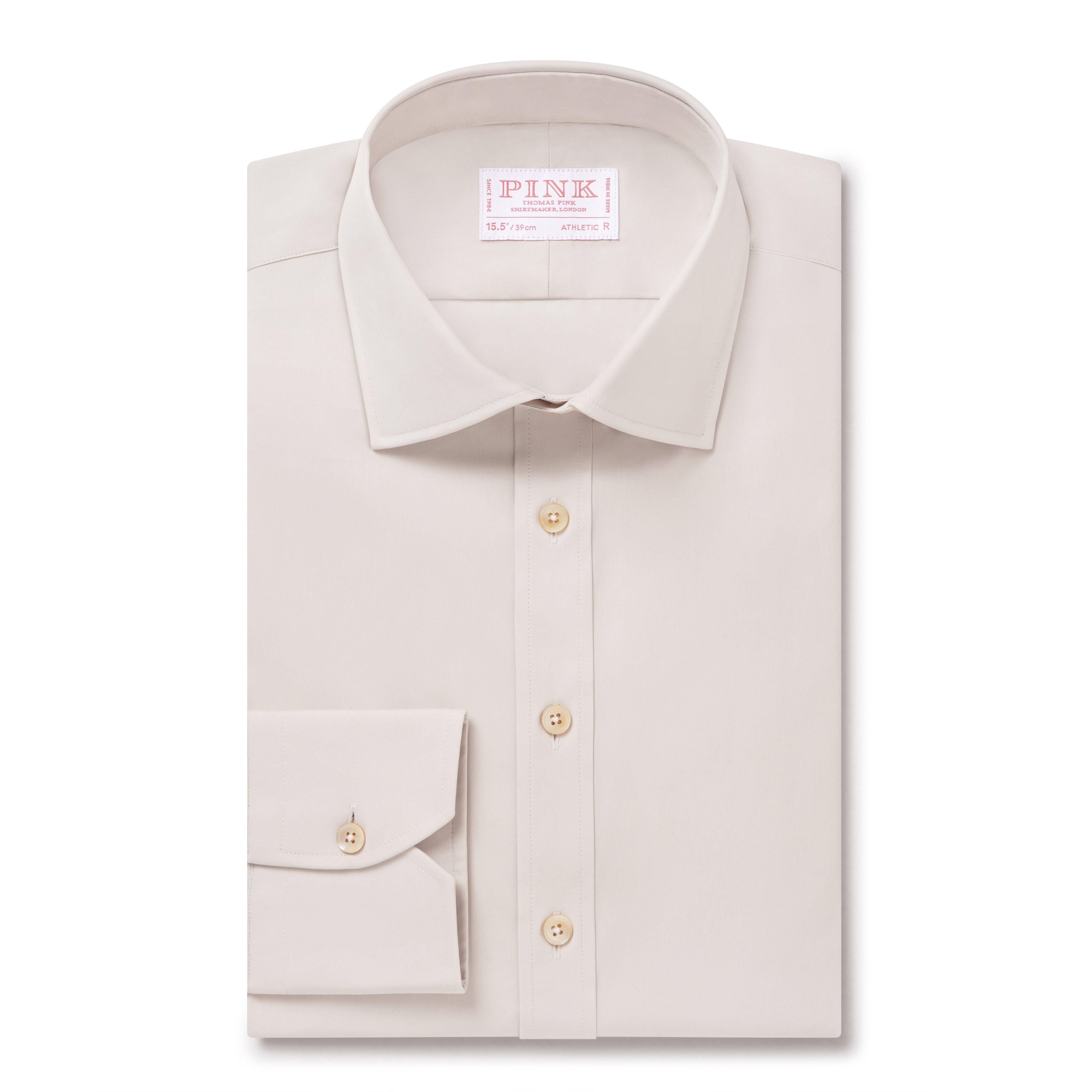 Thomas Pink Athletic Fit Formal Plain Poplin Shirt Stone-MALFORD OF LONDON SAVILE ROW MENSWEAR OUTLET