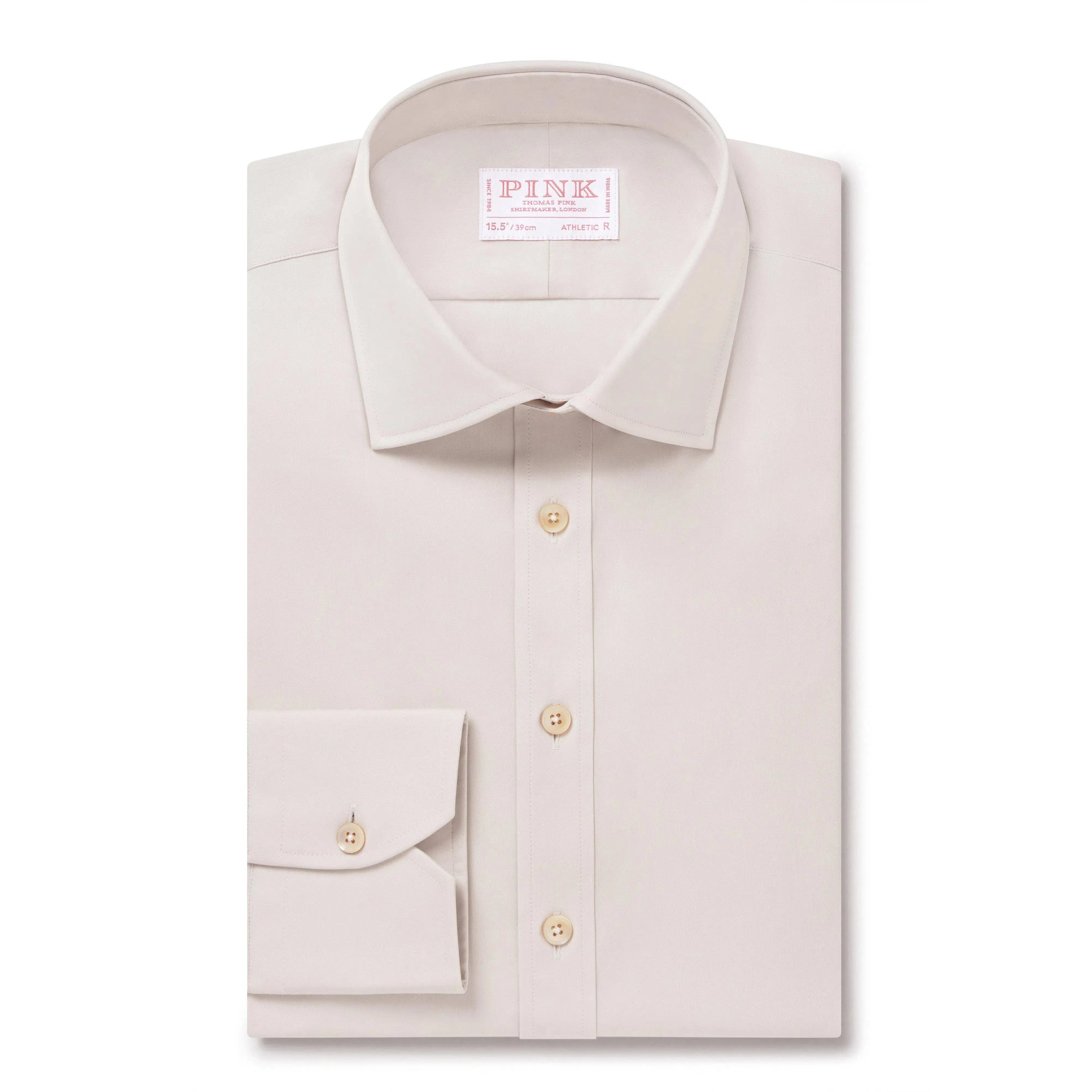 Thomas Pink Athletic Fit Formal Plain Poplin Shirt Stone-MALFORD OF LONDON SAVILE ROW MENSWEAR OUTLET