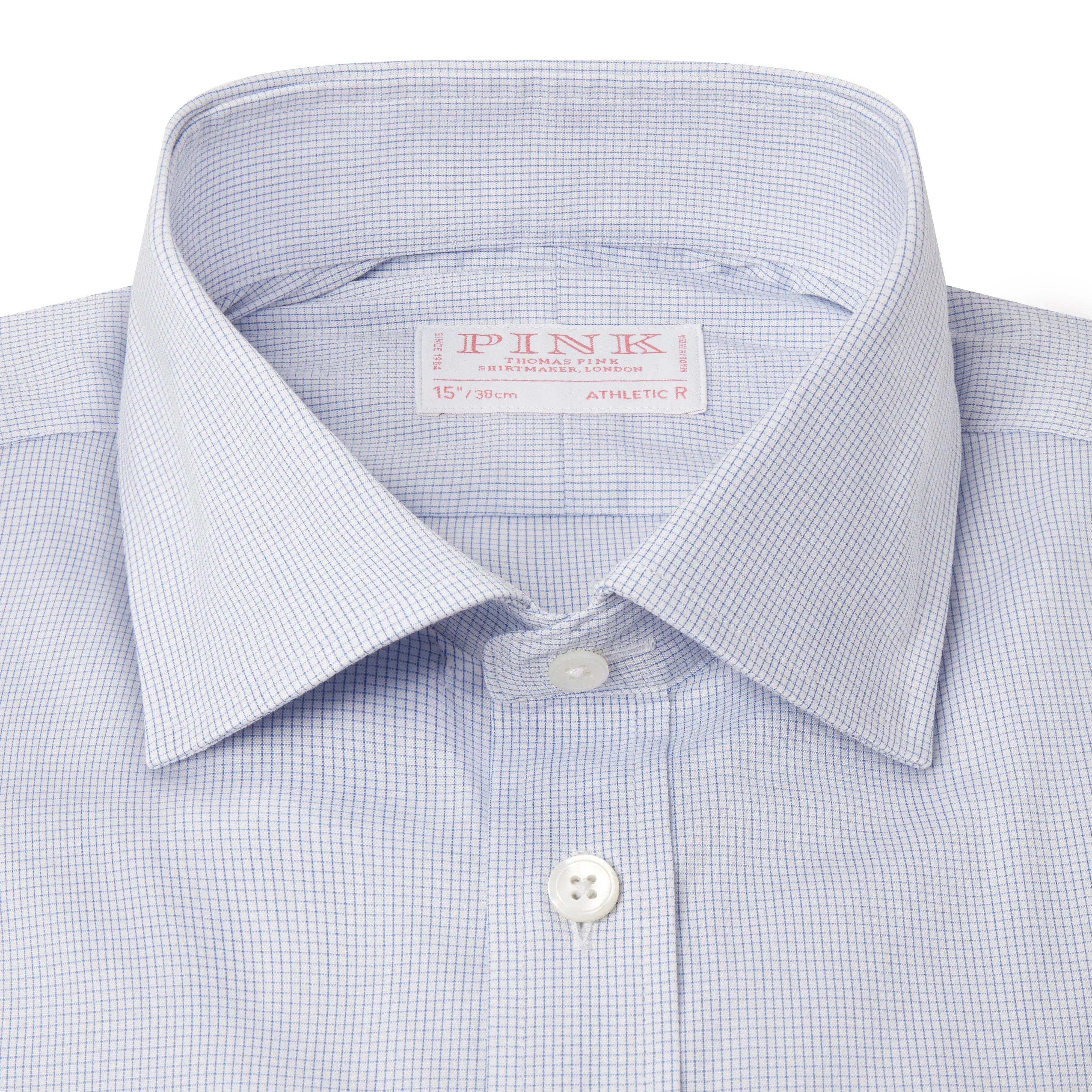 Thomas Pink Athletic Fit Formal Stretch Micro Check Shirt Blue/White-MALFORD OF LONDON SAVILE ROW MENSWEAR OUTLET