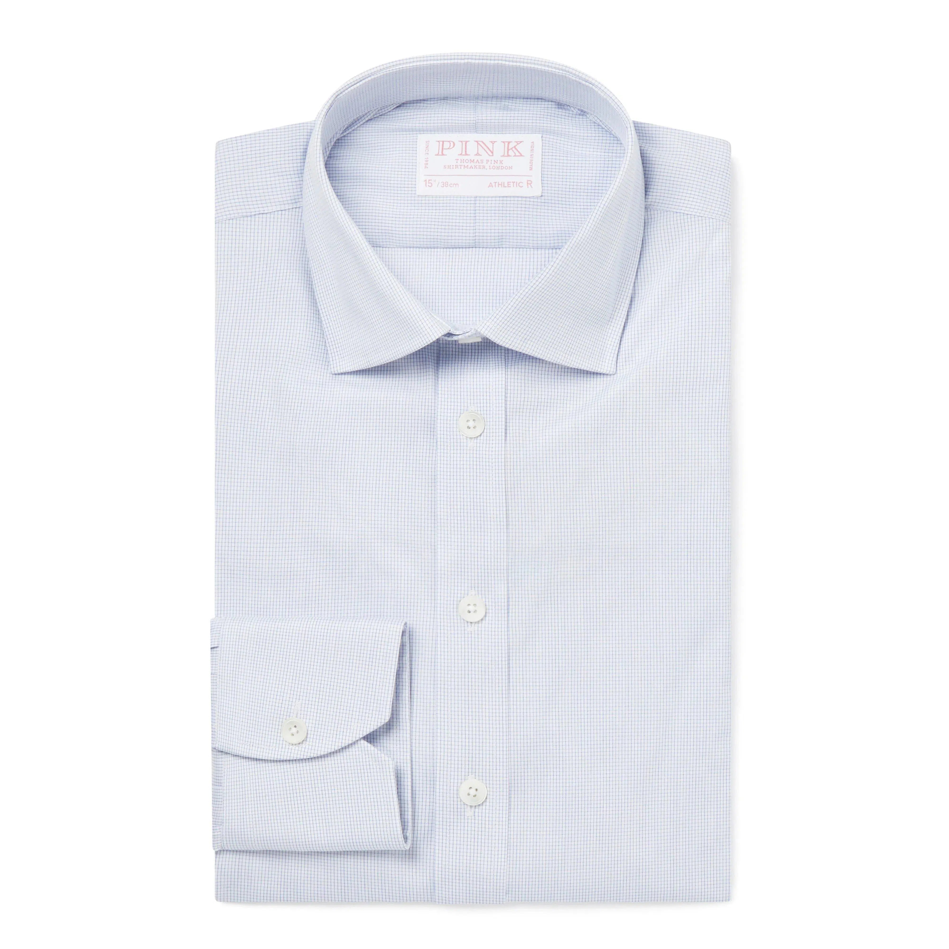 Thomas Pink Athletic Fit Formal Stretch Micro Check Shirt Blue/White-MALFORD OF LONDON SAVILE ROW MENSWEAR OUTLET