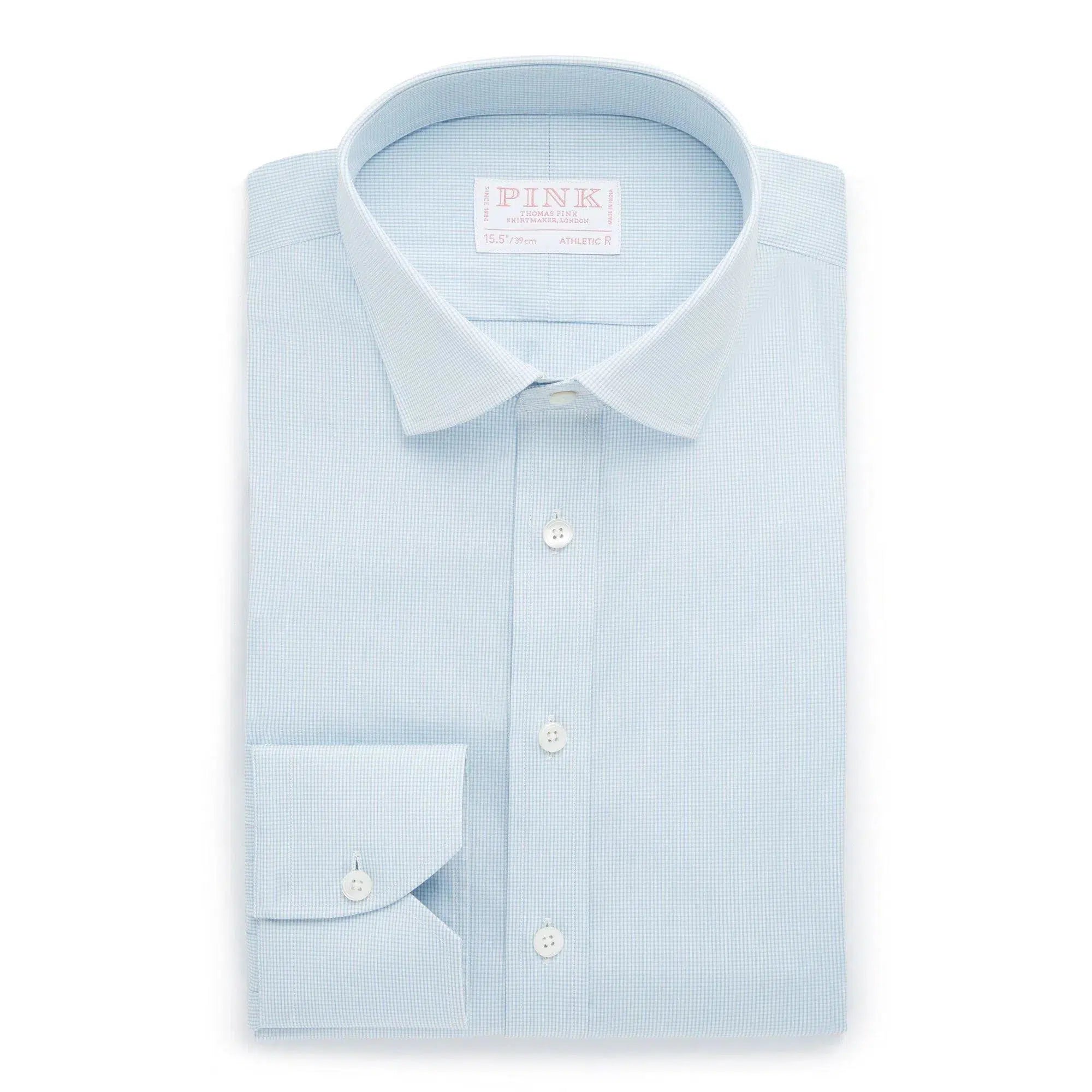 Thomas Pink Athletic Fit Stretch Micro Check Shirt Pale Blue/White-MALFORD OF LONDON SAVILE ROW MENSWEAR OUTLET