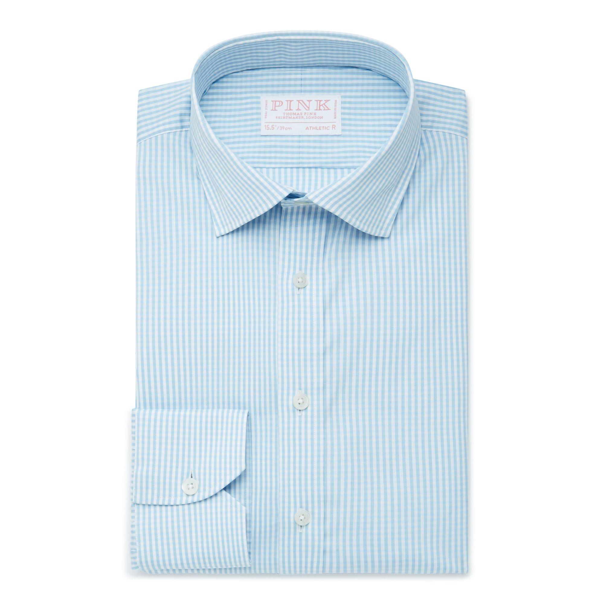 Thomas Pink Athletic Fit Stretch Poplin Gingham Check Shirt Pale Blue/White-MALFORD OF LONDON SAVILE ROW MENSWEAR OUTLET