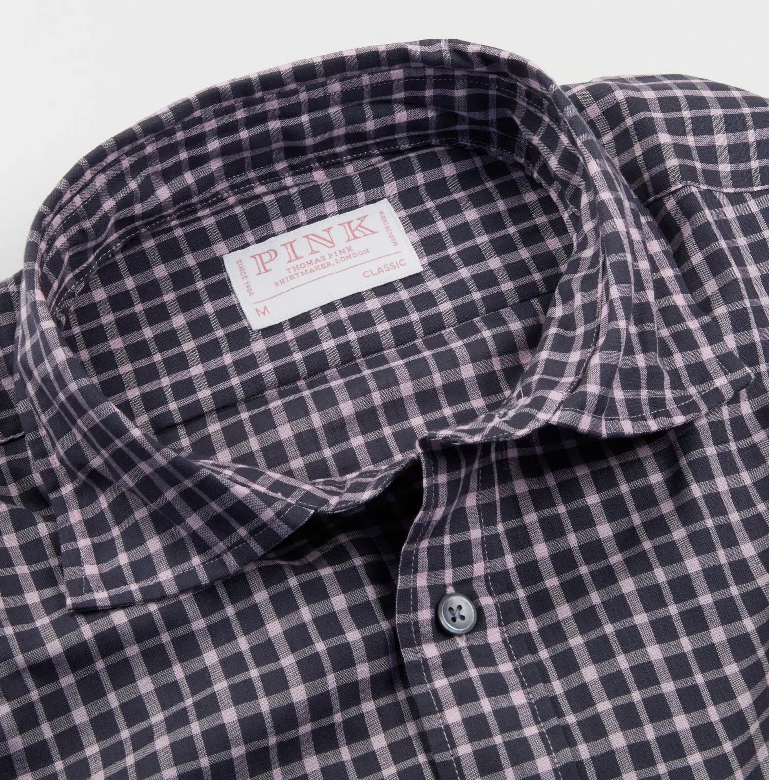 Thomas Pink Classic Fit Check Chambray Shirt Charcoal/Pink-MALFORD OF LONDON SAVILE ROW MENSWEAR OUTLET