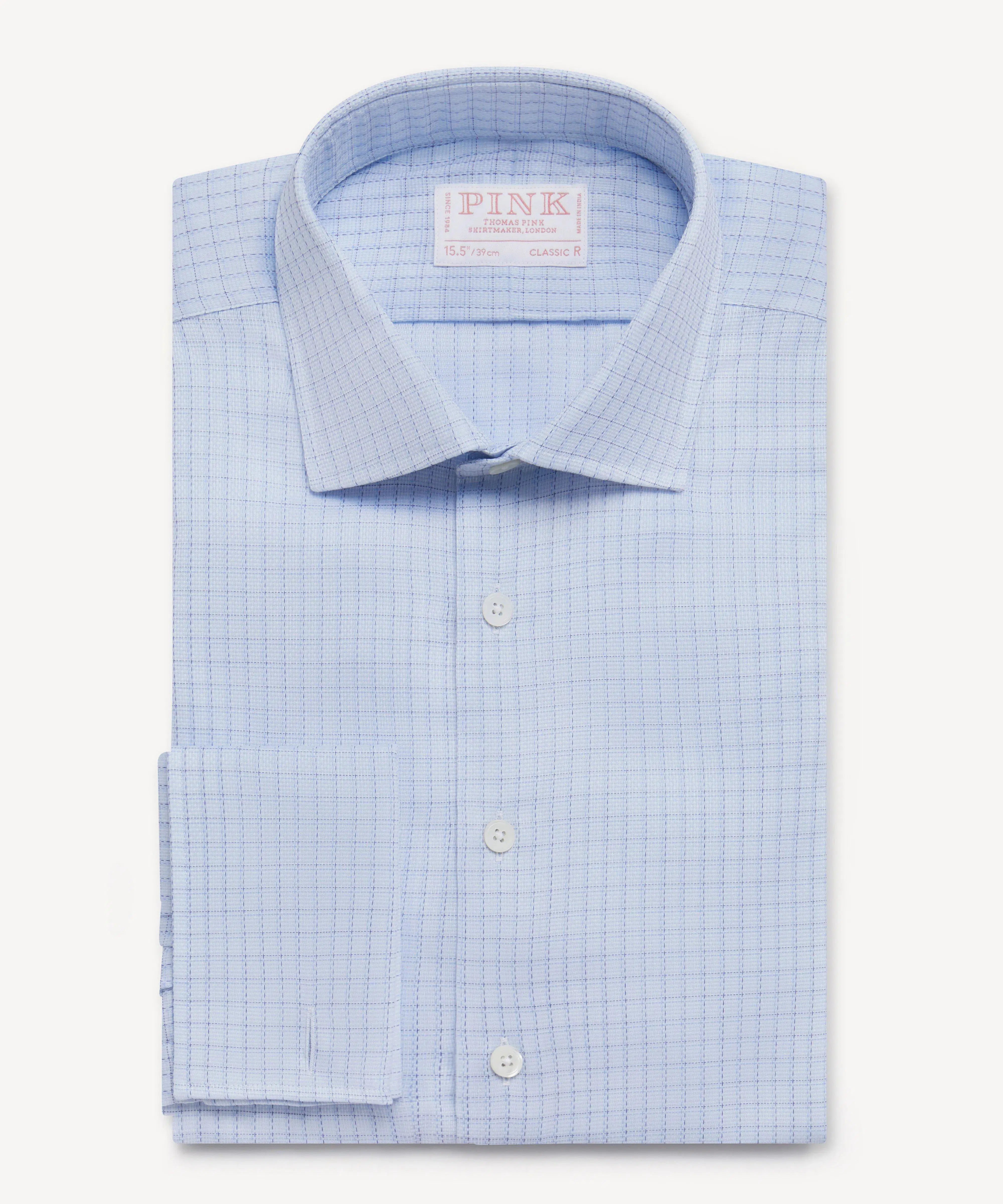 Thomas Pink Classic Fit Formal Dobby Micro Check Shirt Pale Blue/Blue-MALFORD OF LONDON SAVILE ROW MENSWEAR OUTLET