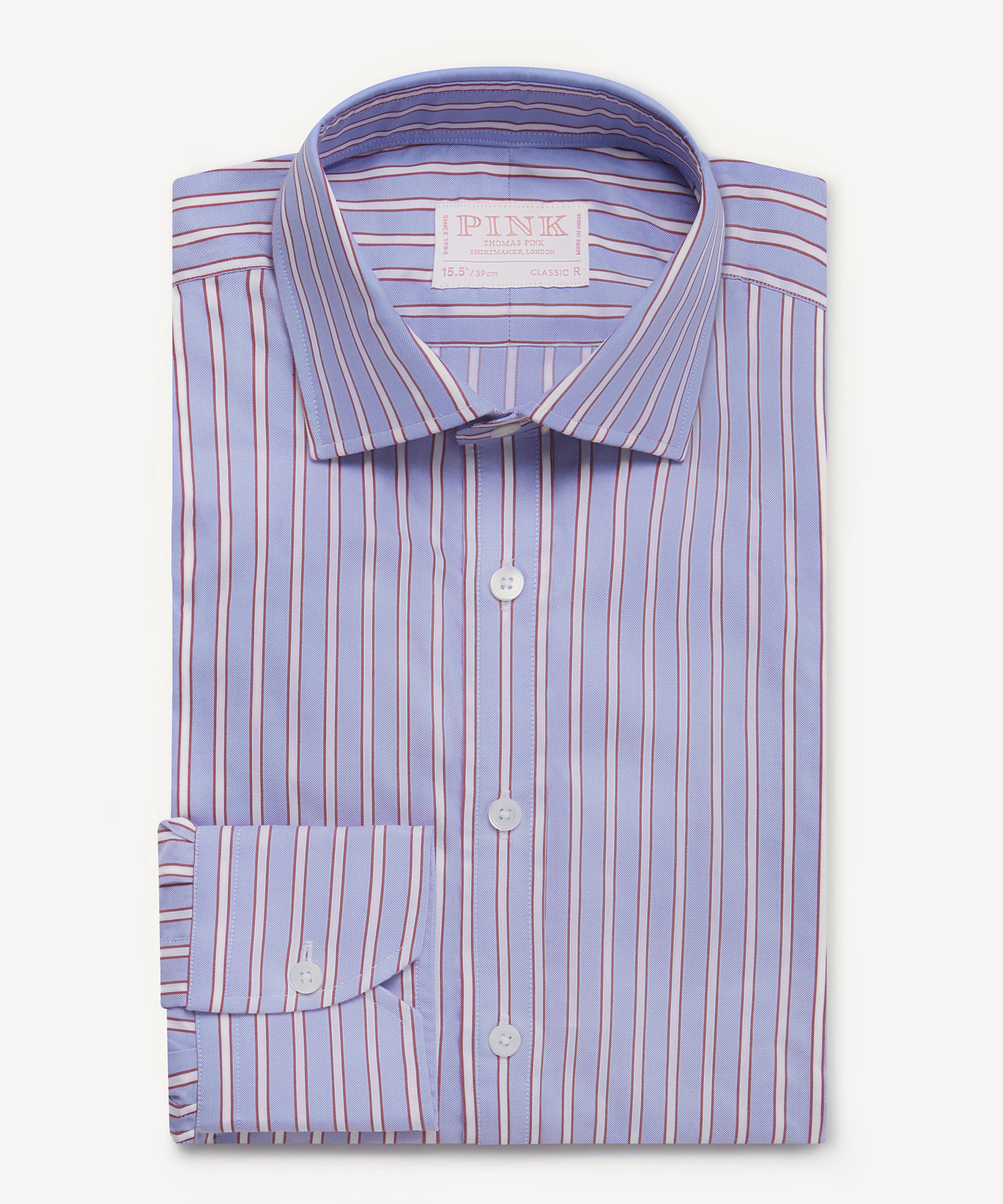 Thomas Pink Classic Fit Formal Oxford Striped Shirt Blue/White-MALFORD OF LONDON SAVILE ROW MENSWEAR OUTLET