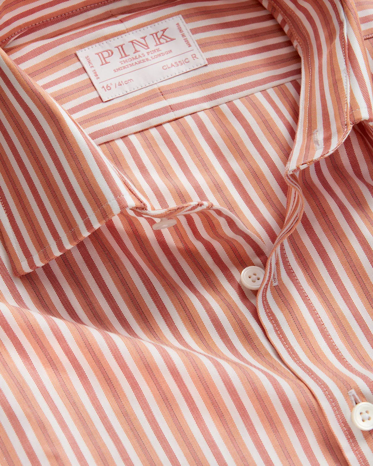 Thomas Pink Classic Fit Formal Panama Stripe Cotton Shirt Orange Multi-MALFORD OF LONDON SAVILE ROW MENSWEAR OUTLET