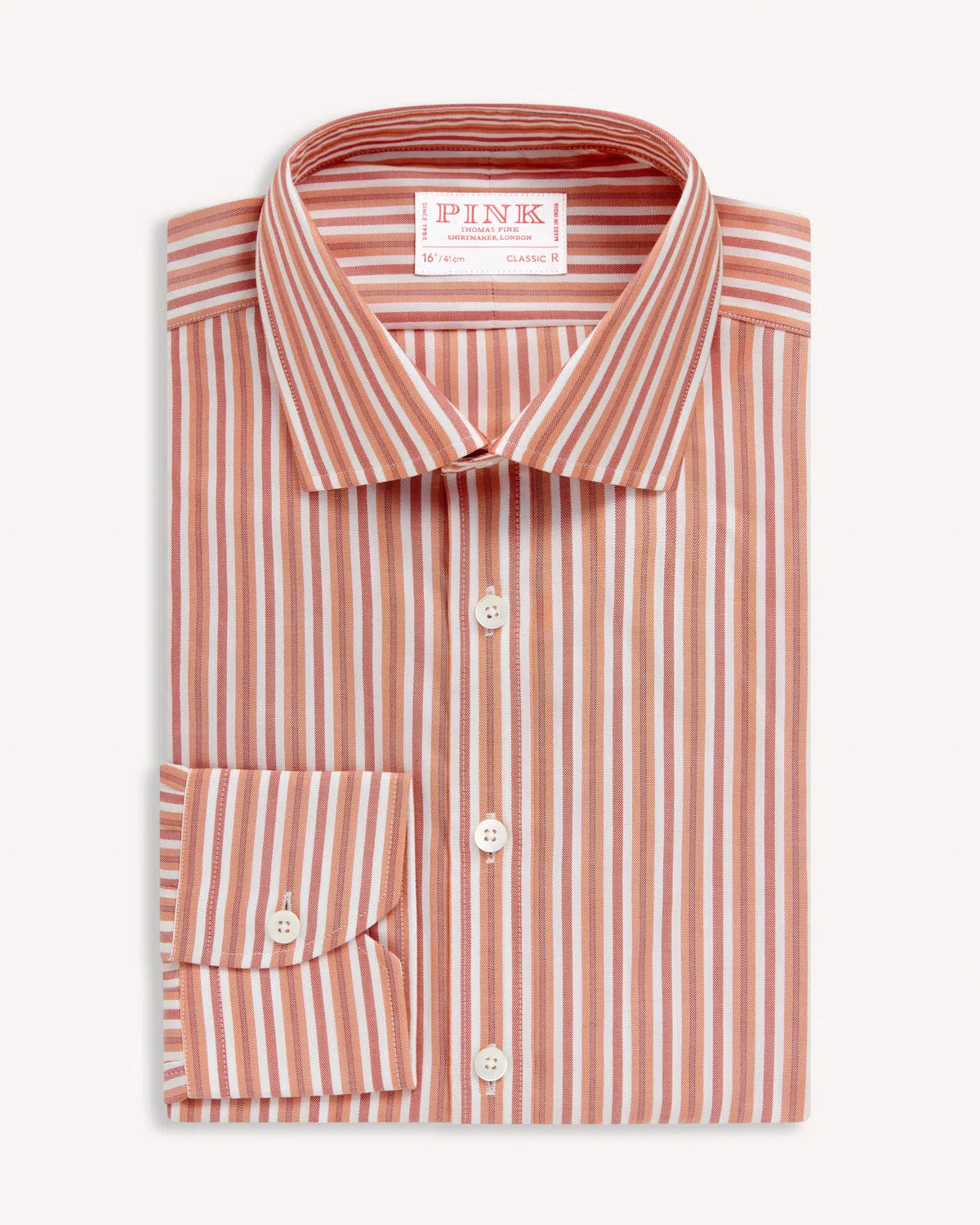 Thomas Pink Classic Fit Formal Panama Stripe Cotton Shirt Orange Multi-MALFORD OF LONDON SAVILE ROW MENSWEAR OUTLET