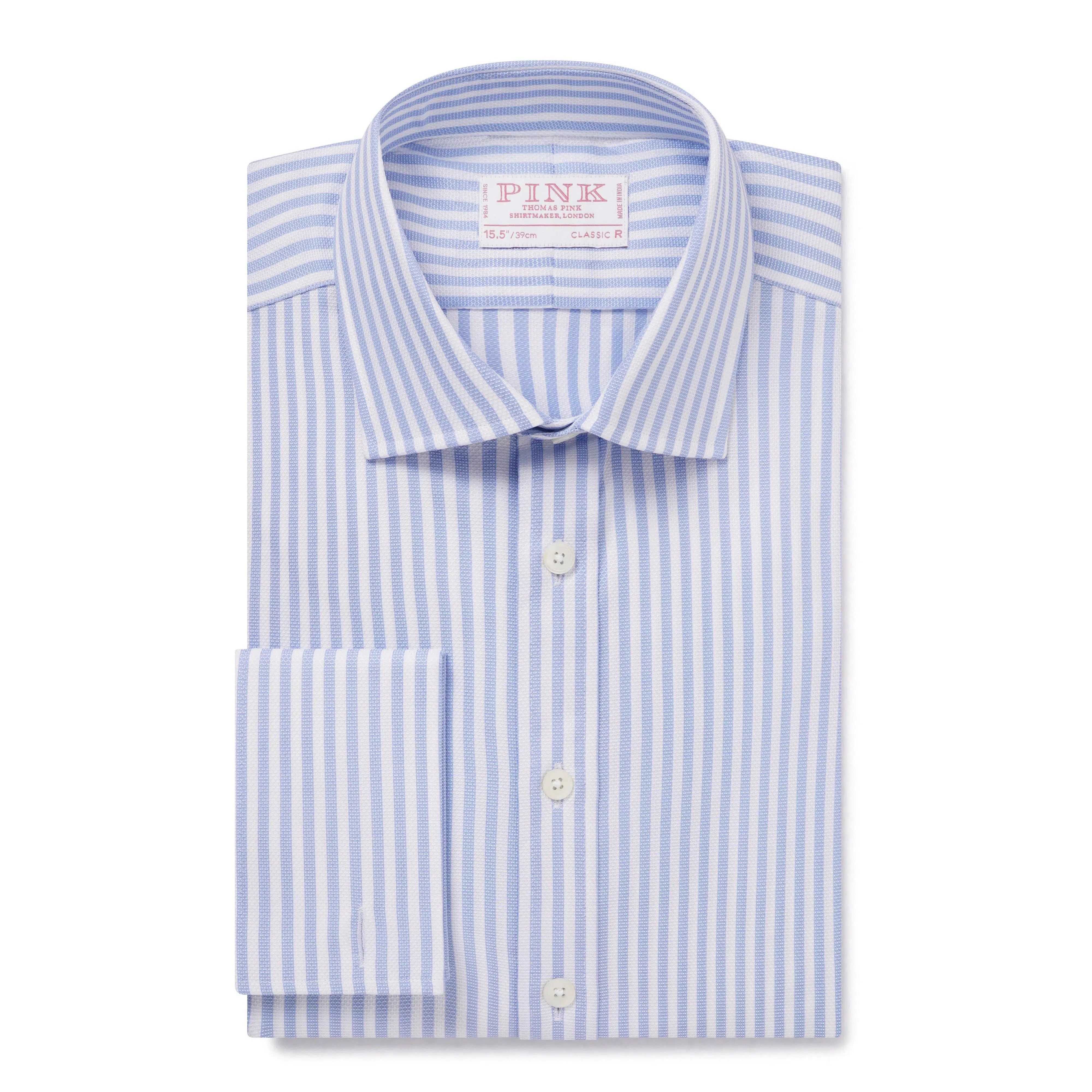 Thomas Pink Classic Fit Formal Striped Dobby Shirt-MALFORD OF LONDON SAVILE ROW MENSWEAR OUTLET