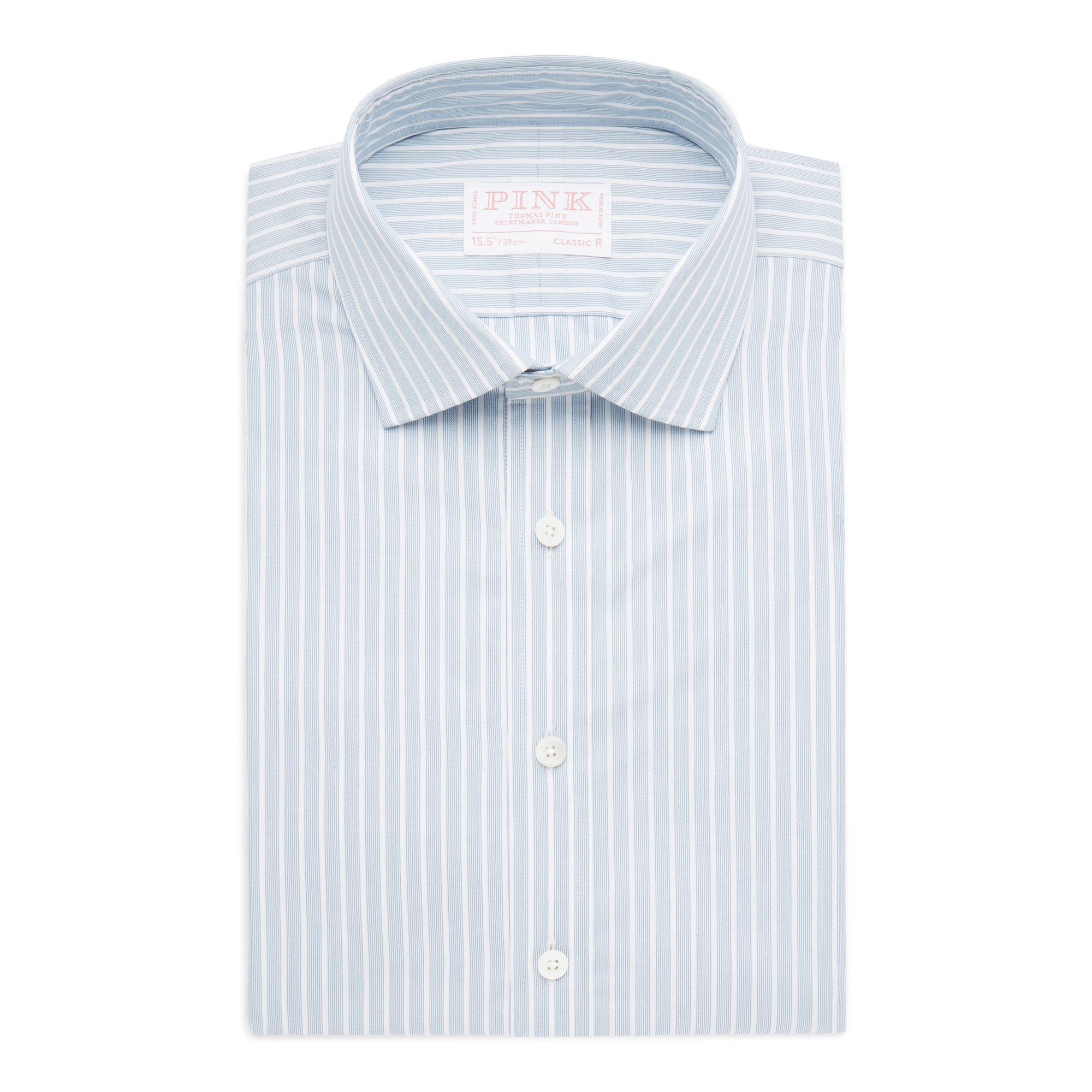 Thomas Pink Classic Fit Formal Superior Broken Stripe Shirt Blue/White-MALFORD OF LONDON SAVILE ROW MENSWEAR OUTLET