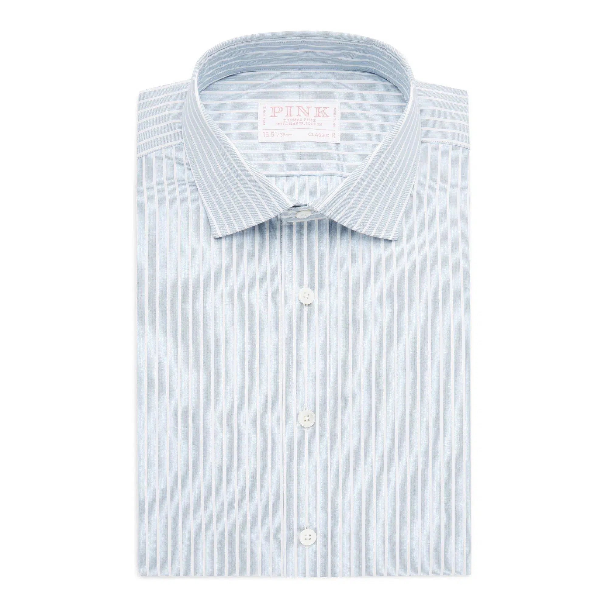 Thomas Pink Classic Fit Formal Superior Broken Stripe Shirt Blue/White-MALFORD OF LONDON SAVILE ROW MENSWEAR OUTLET