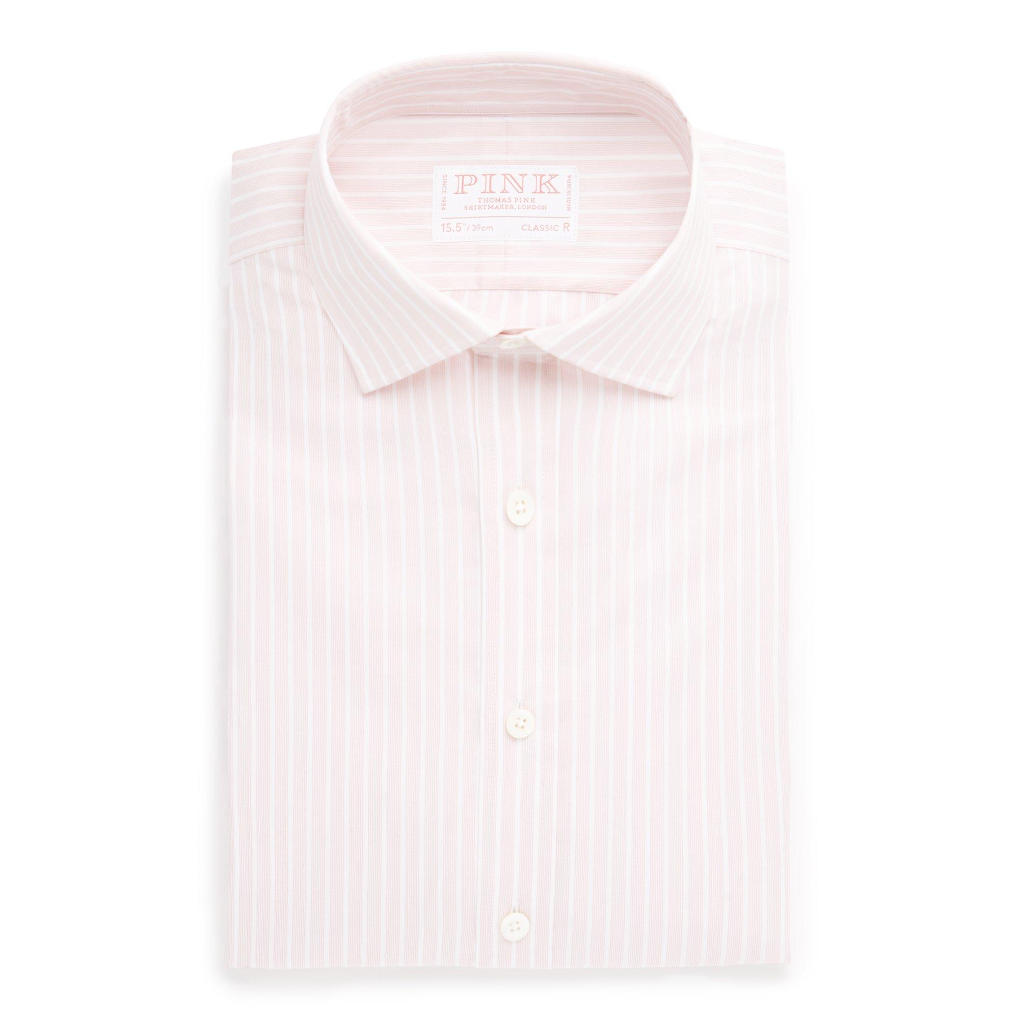 Thomas Pink Classic Fit Formal Superior Broken Stripe Shirt Pale Pink/White-MALFORD OF LONDON SAVILE ROW MENSWEAR OUTLET