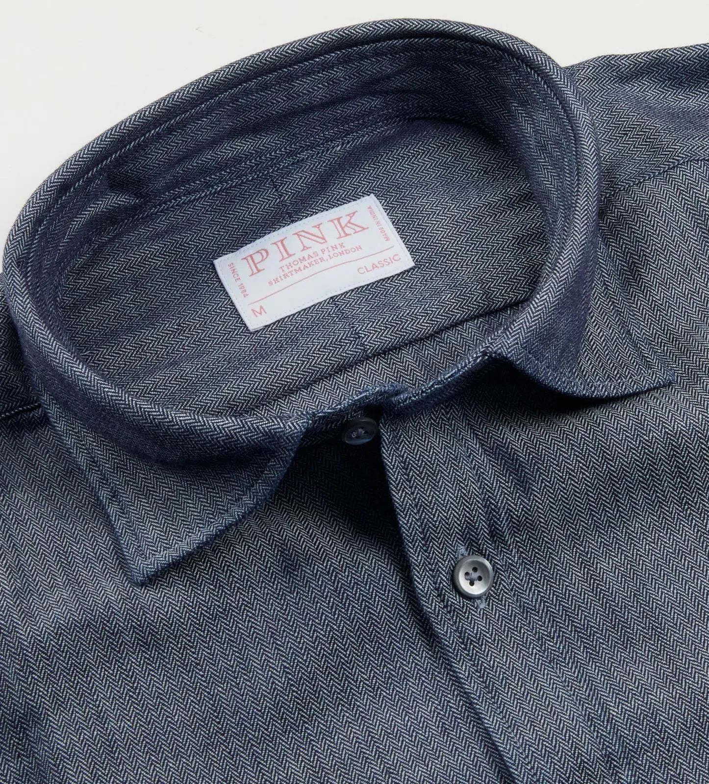 Thomas Pink Classic Fit Herringbone Smart Casual Shirt Indigo-MALFORD OF LONDON SAVILE ROW MENSWEAR OUTLET