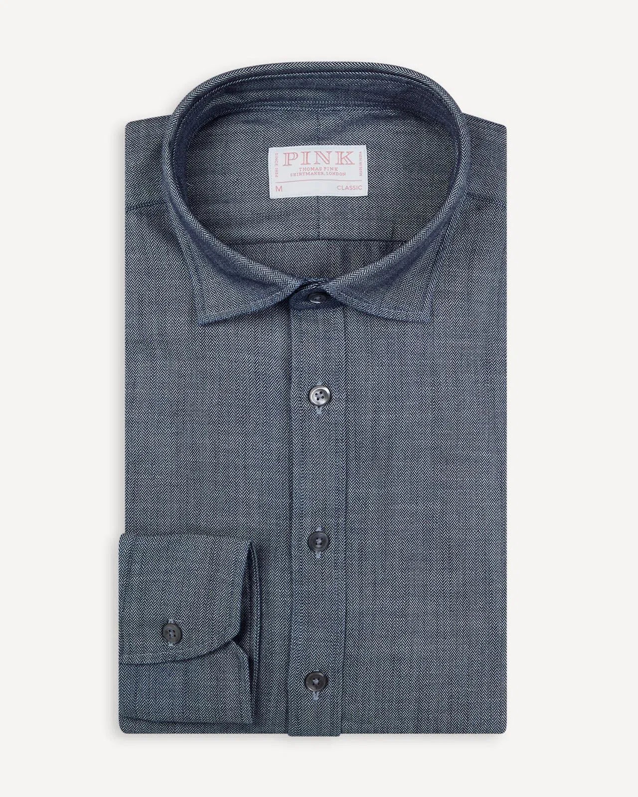 Thomas Pink Classic Fit Herringbone Smart Casual Shirt Indigo-MALFORD OF LONDON SAVILE ROW MENSWEAR OUTLET