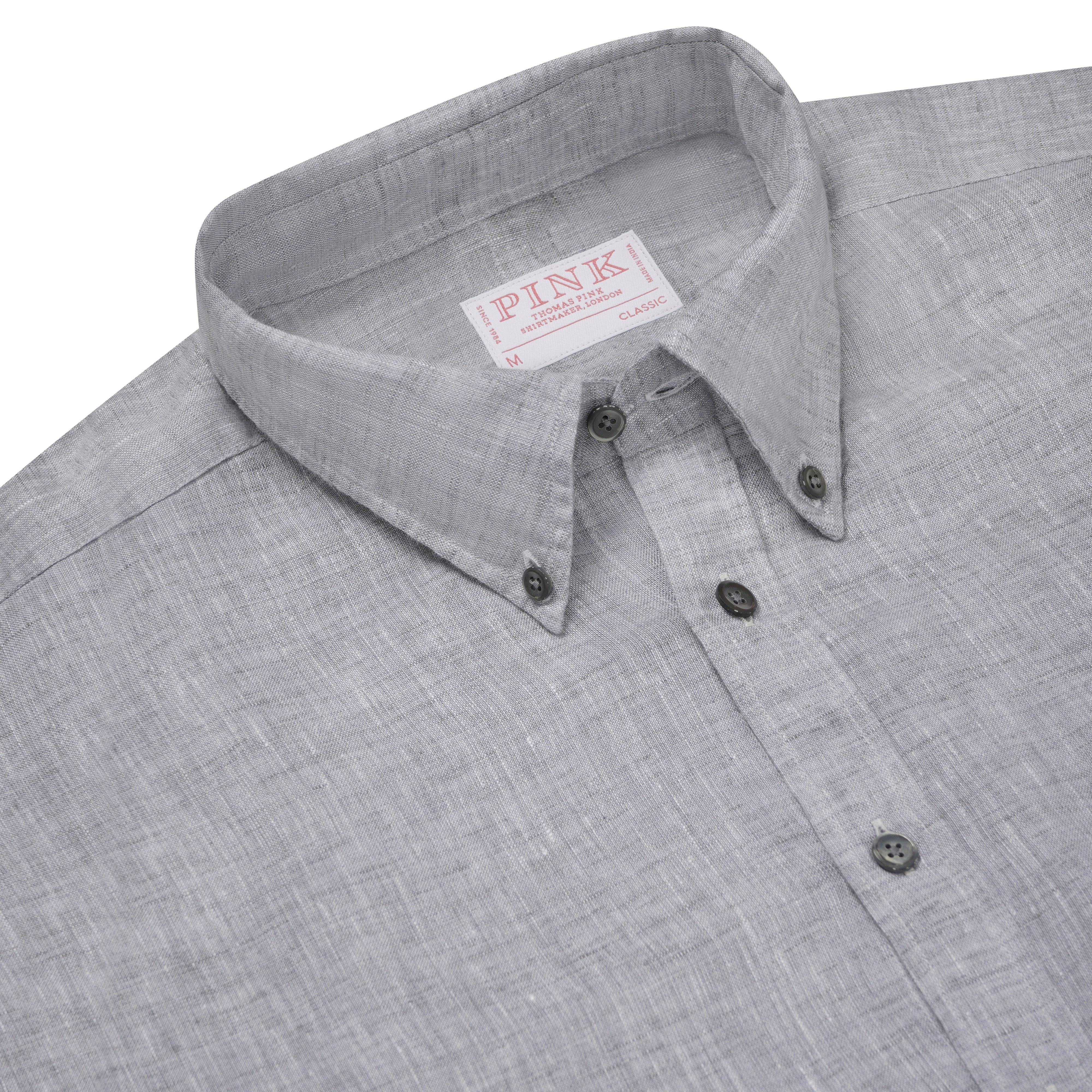 Thomas Pink Classic Fit Smart Casual Chambray Linen Shirt Silver-MALFORD OF LONDON SAVILE ROW MENSWEAR OUTLET