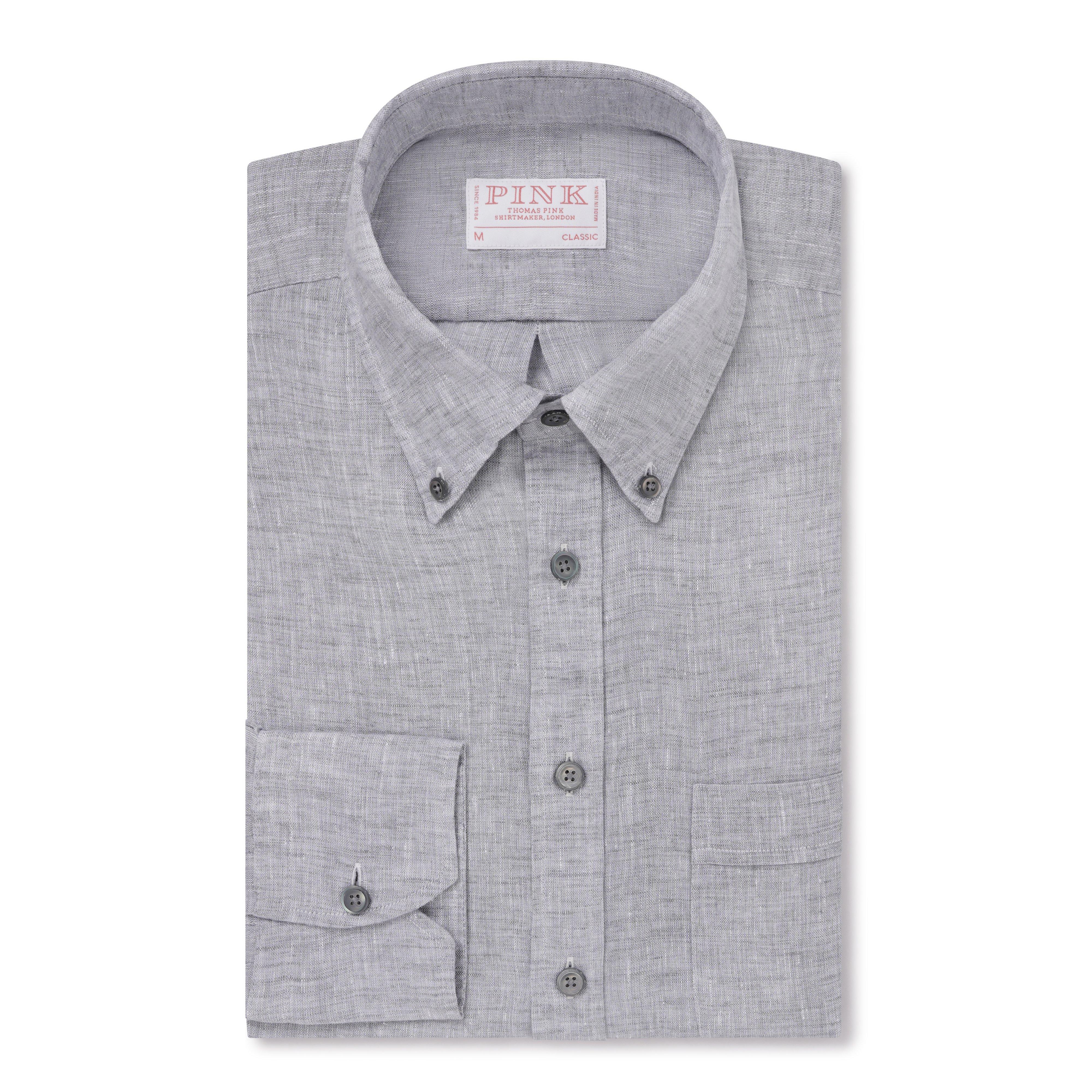 Thomas Pink Classic Fit Smart Casual Chambray Linen Shirt Silver-MALFORD OF LONDON SAVILE ROW MENSWEAR OUTLET