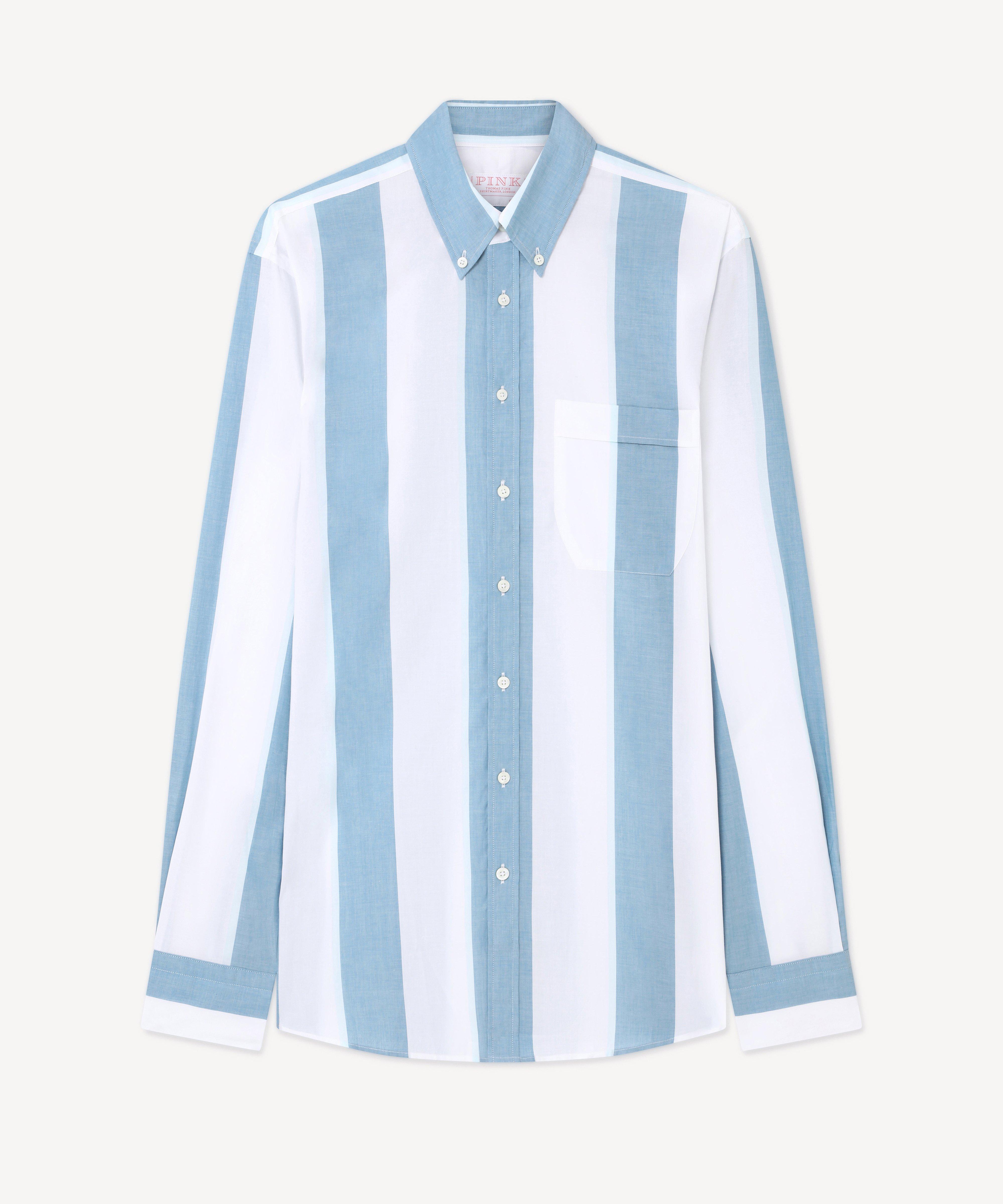 Thomas Pink Classic Fit Smart Casual Chambray Stripe Shirt-MALFORD OF LONDON SAVILE ROW MENSWEAR OUTLET