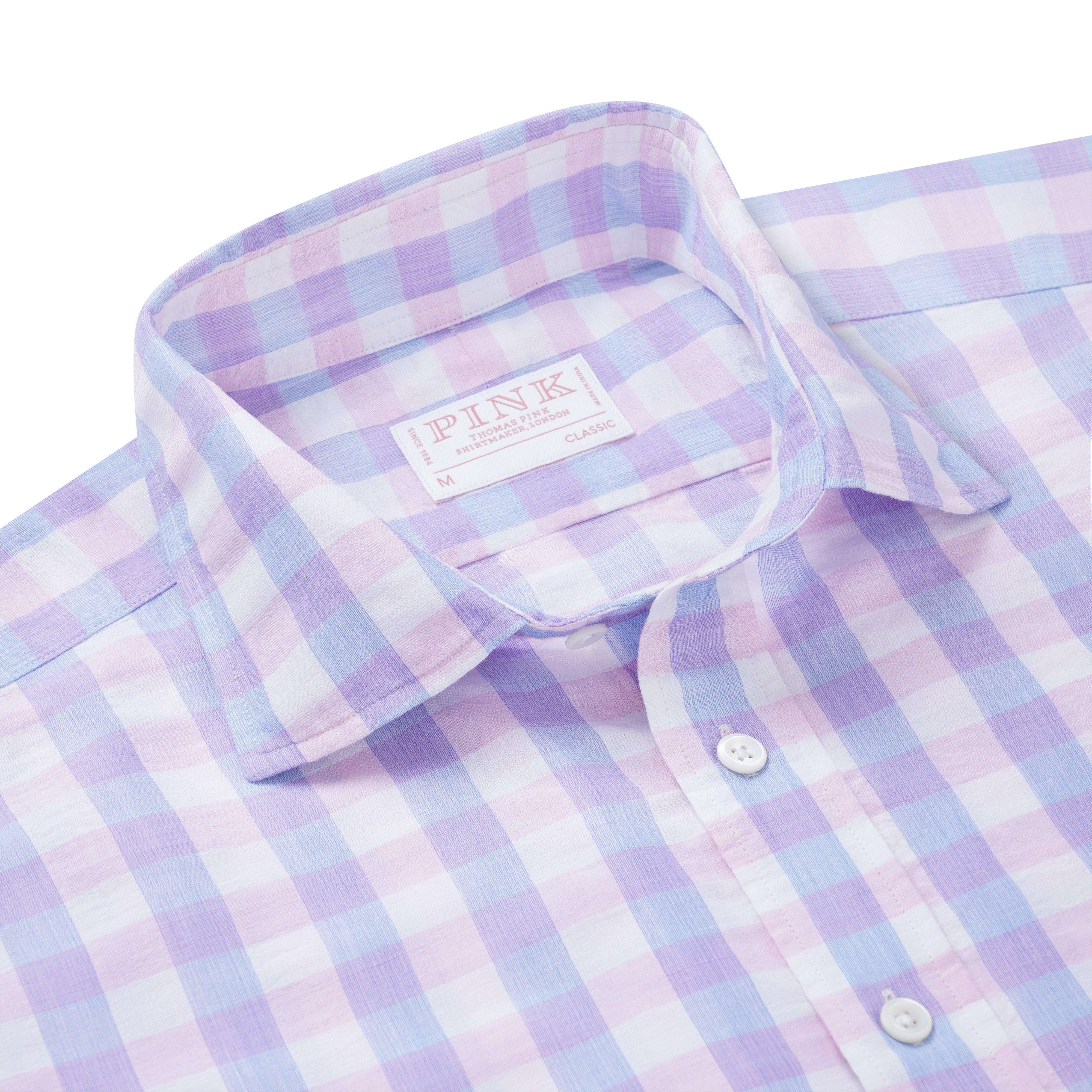 Thomas Pink Classic Fit Smart Casual Cotton Linen Check Shirt-MALFORD OF LONDON SAVILE ROW MENSWEAR OUTLET