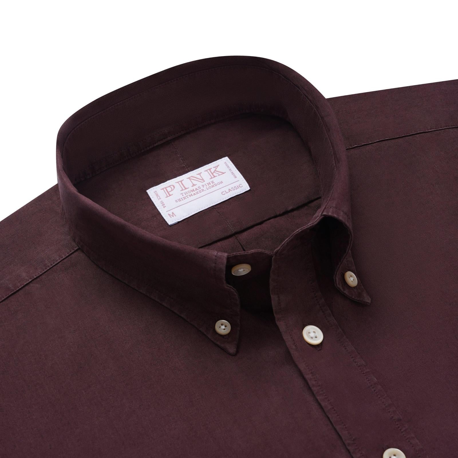 Thomas Pink Classic Fit Smart Casual Cotton Linen Dyed Shirt-MALFORD OF LONDON SAVILE ROW MENSWEAR OUTLET