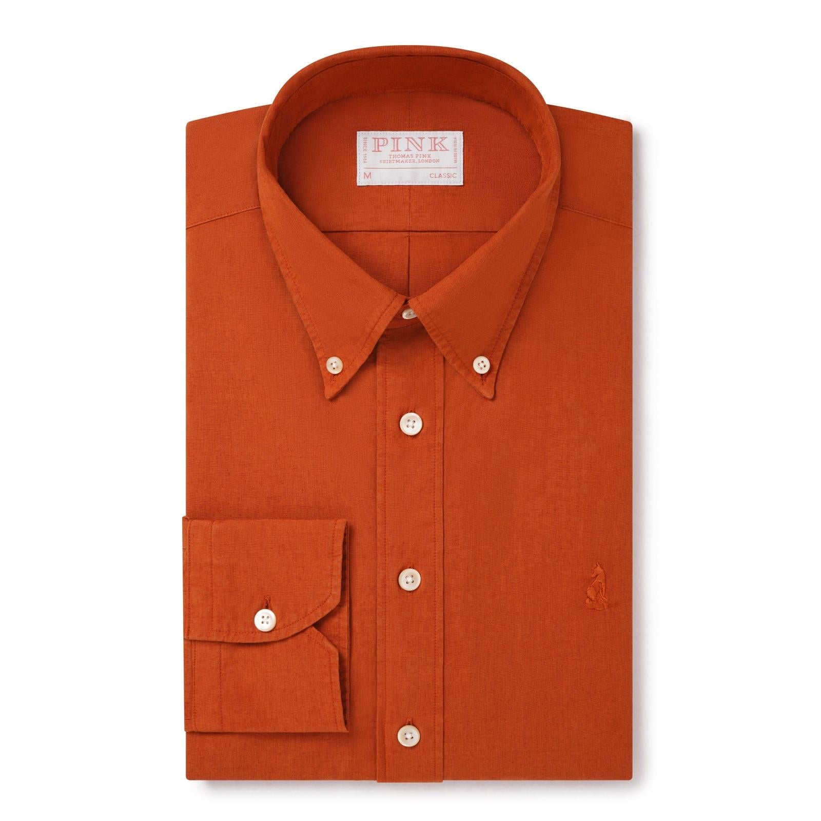 Thomas Pink Classic Fit Smart Casual Cotton Linen Dyed Shirt-MALFORD OF LONDON SAVILE ROW MENSWEAR OUTLET