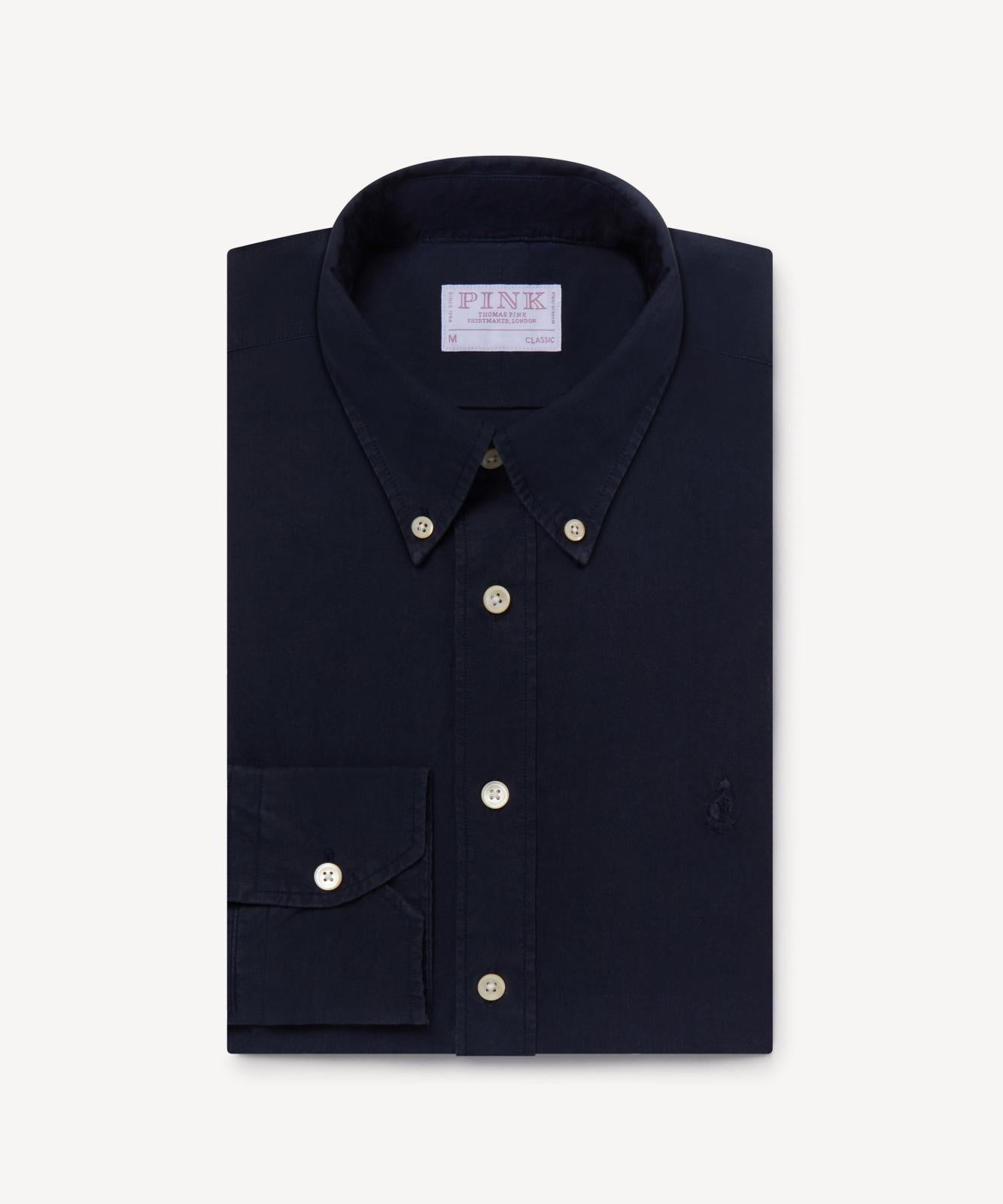 Thomas Pink Classic Fit Smart Casual Cotton Linen Dyed Shirt Navy-MALFORD OF LONDON SAVILE ROW MENSWEAR OUTLET