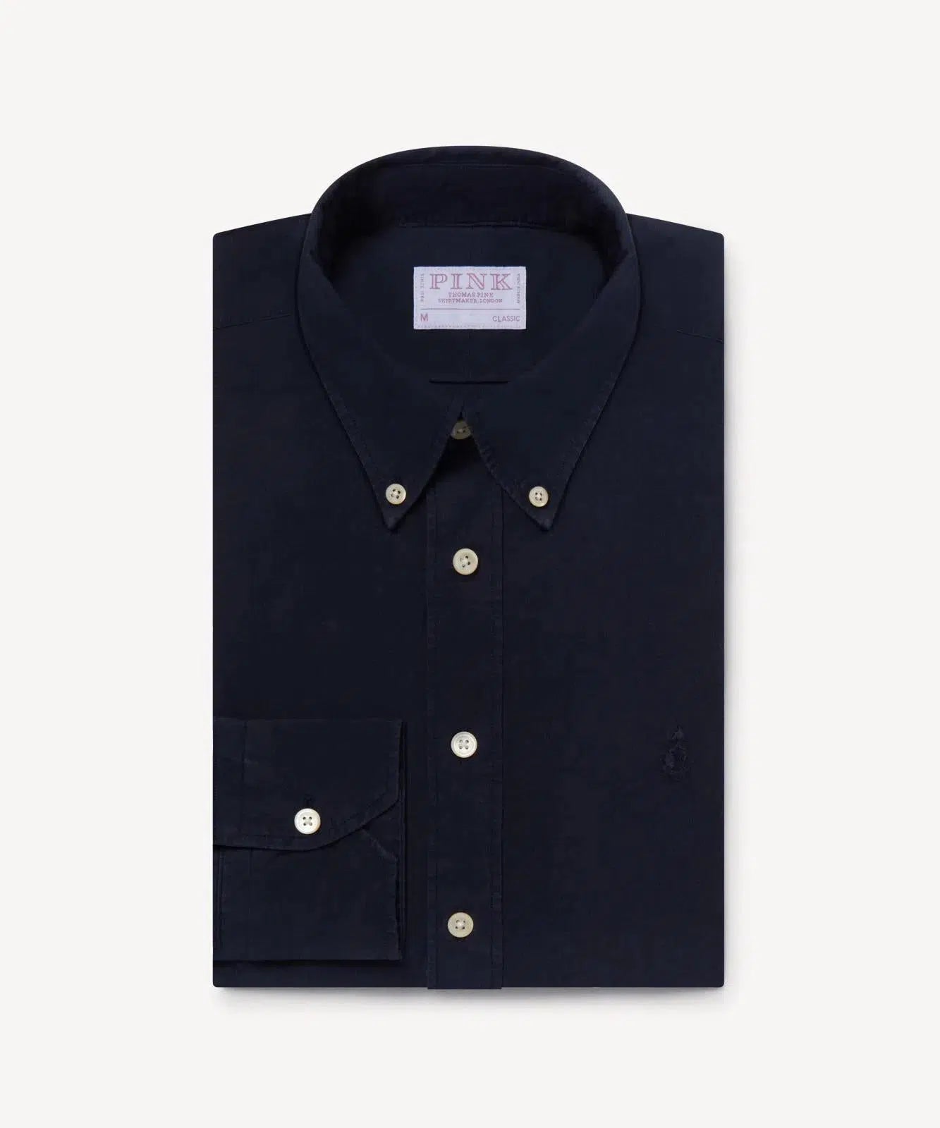 Thomas Pink Classic Fit Smart Casual Cotton Linen Dyed Shirt Navy-MALFORD OF LONDON SAVILE ROW MENSWEAR OUTLET