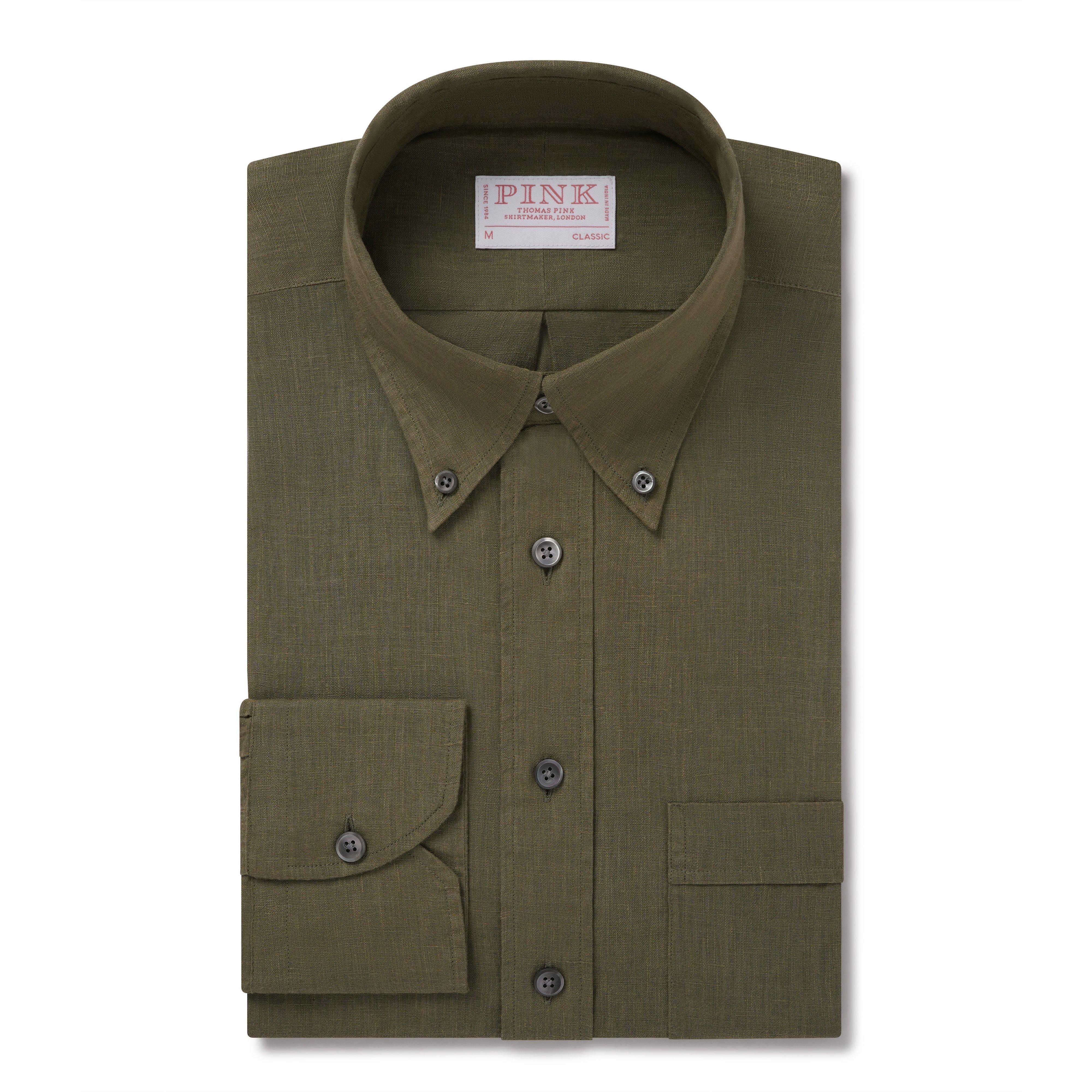 Thomas Pink Classic Fit Smart Casual Winter Linen Slub Shirt-MALFORD OF LONDON SAVILE ROW MENSWEAR OUTLET