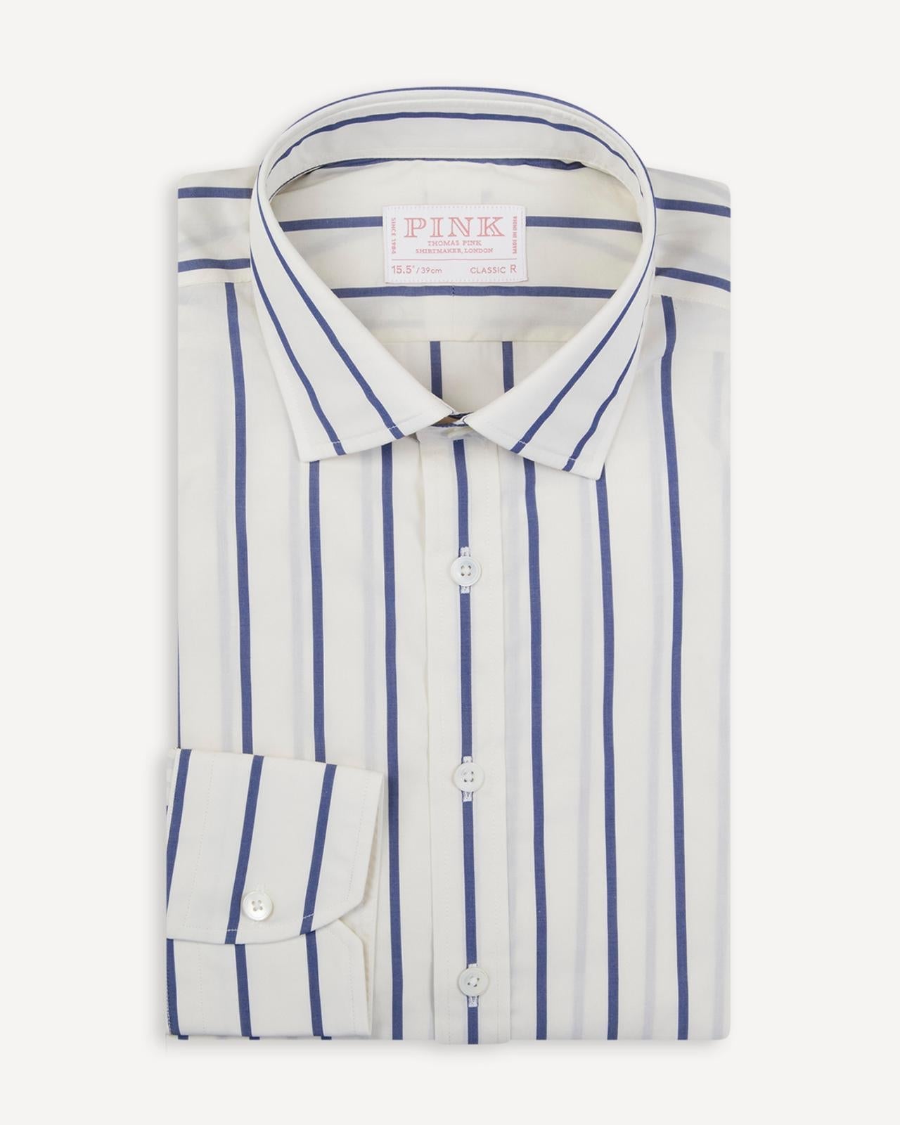 Thomas Pink Classic Fit Stripe Formal Shirt White/Blue-MALFORD OF LONDON SAVILE ROW MENSWEAR OUTLET