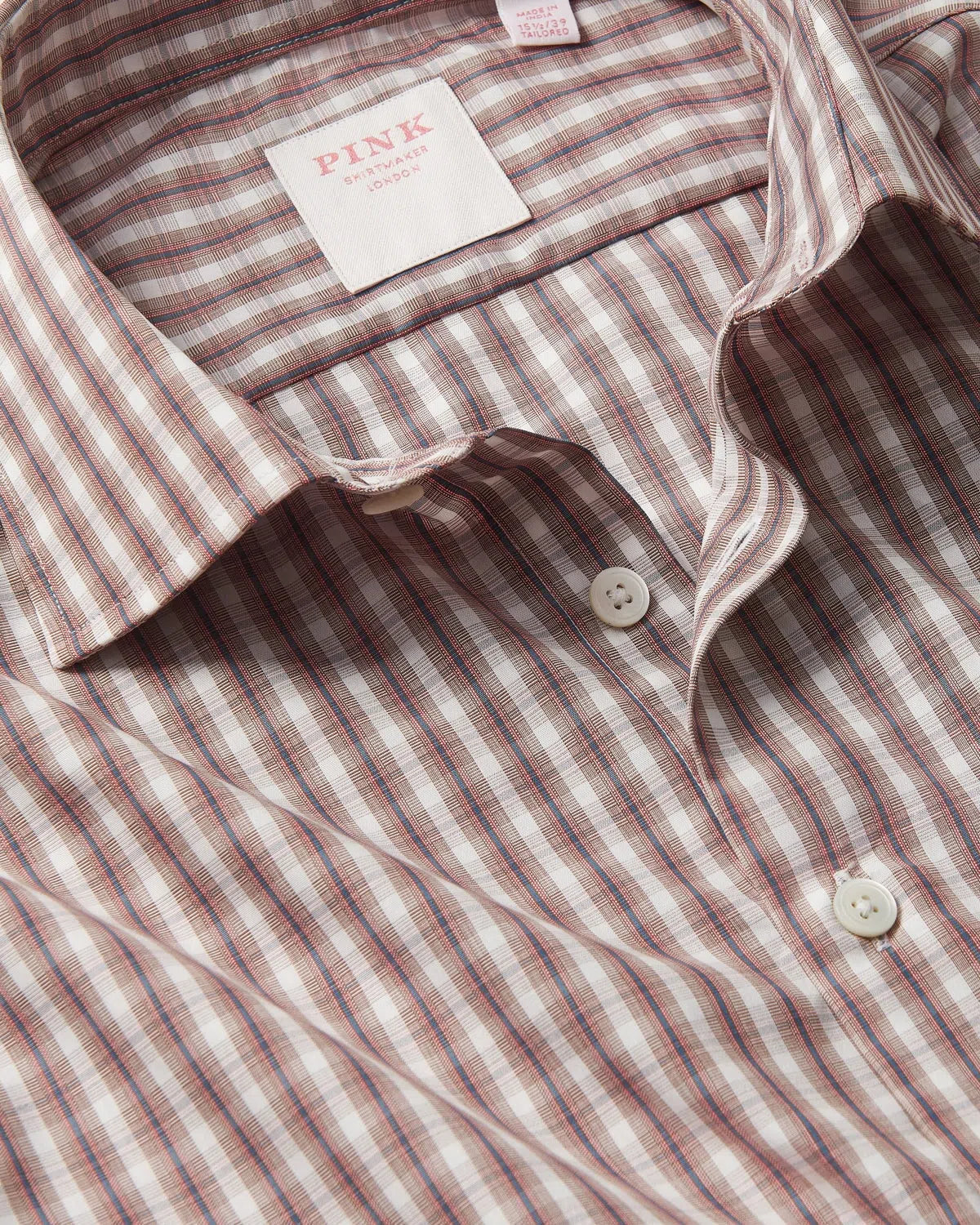 Thomas Pink End on End Check Shirt Brown White-MALFORD OF LONDON SAVILE ROW MENSWEAR OUTLET