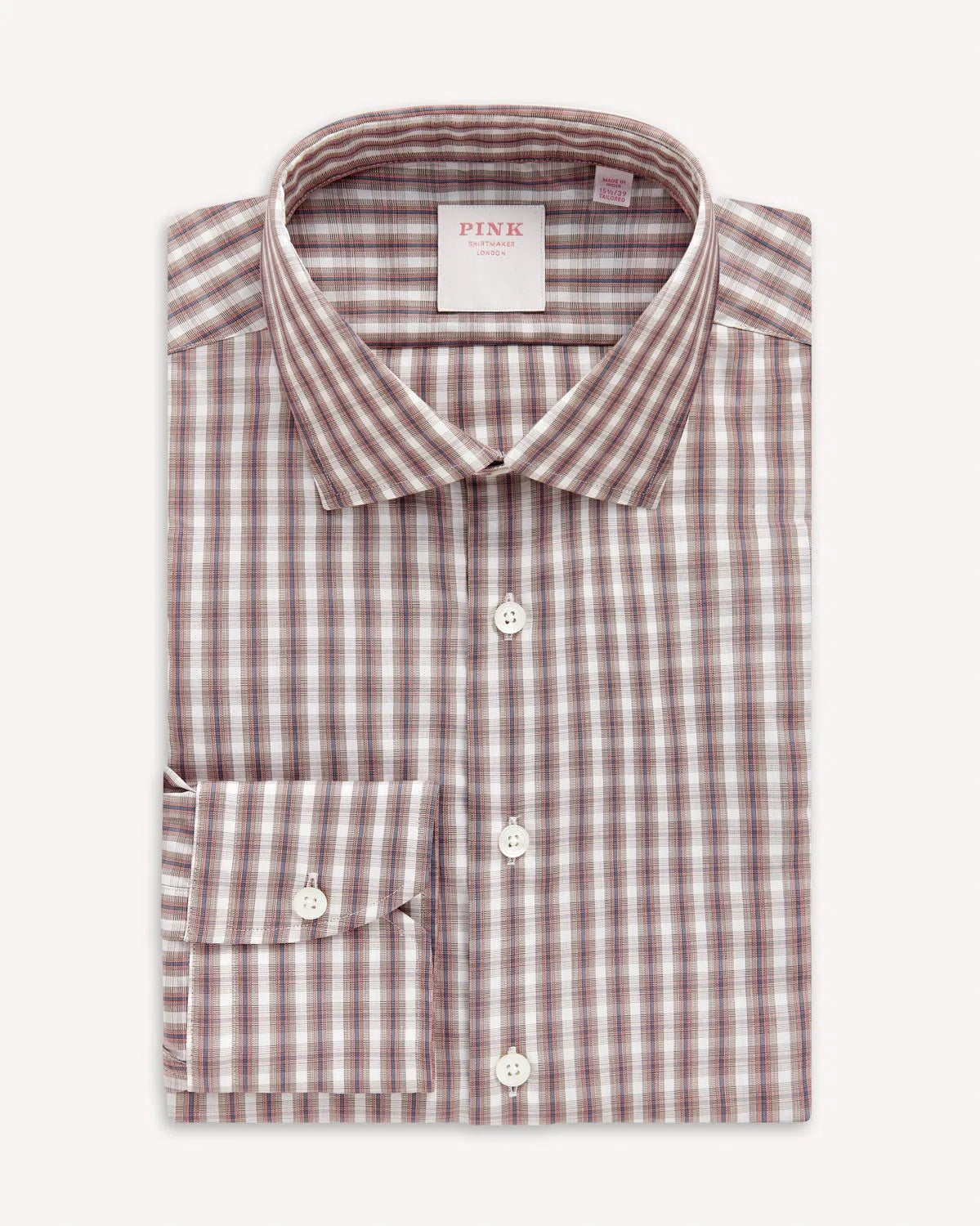 Thomas Pink End on End Check Shirt Brown White-MALFORD OF LONDON SAVILE ROW MENSWEAR OUTLET