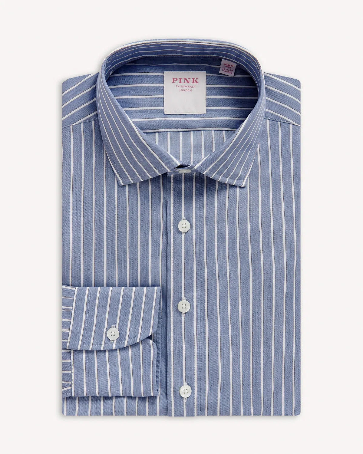 Thomas Pink Poplin Stripe Shirt Blue White-MALFORD OF LONDON SAVILE ROW MENSWEAR OUTLET