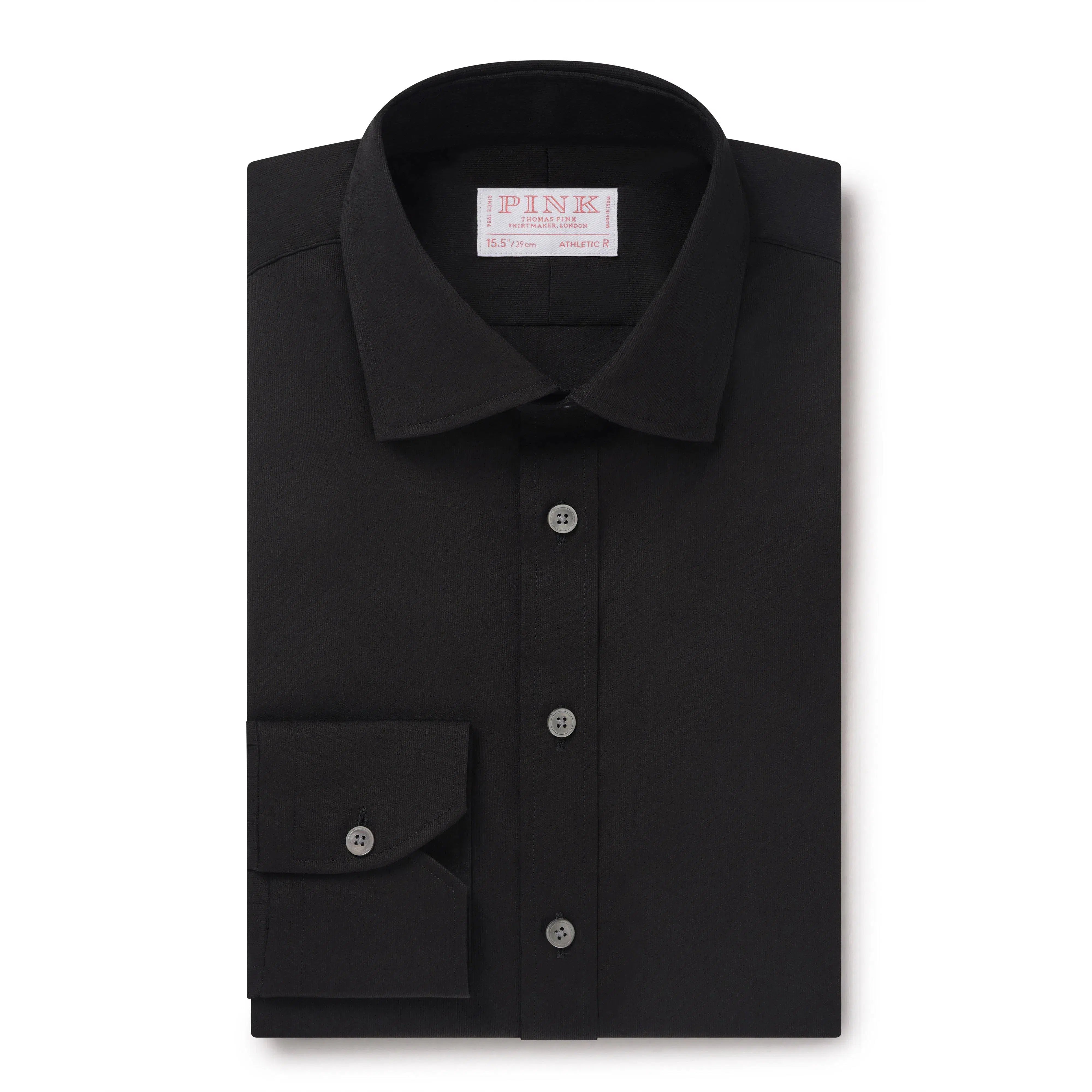 Thomas Pink Shirt Athletic Fit Blend Stripe Black Formal Cotton-MALFORD OF LONDON SAVILE ROW MENSWEAR OUTLET