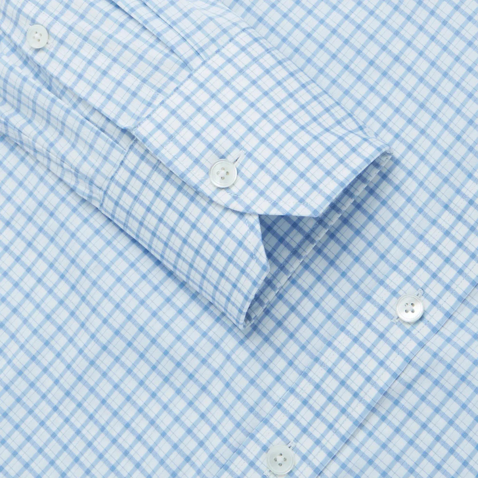 Thomas Pink Shirt Athletic Fit Stretch Poplin Check Blue Cotton-MALFORD OF LONDON SAVILE ROW MENSWEAR OUTLET