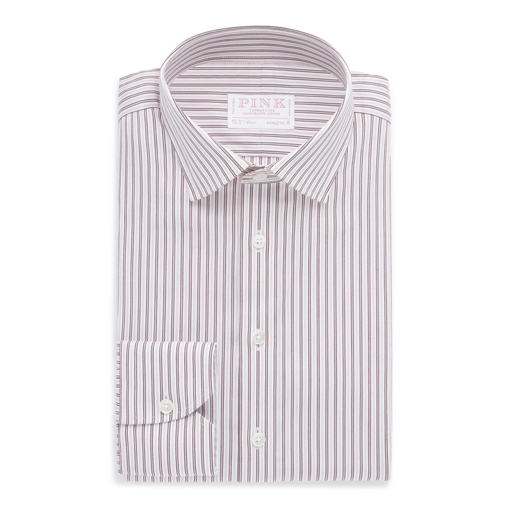 Thomas Pink Shirt Athletic Fit Stretch Poplin Stripe Red Cotton-MALFORD OF LONDON SAVILE ROW MENSWEAR OUTLET