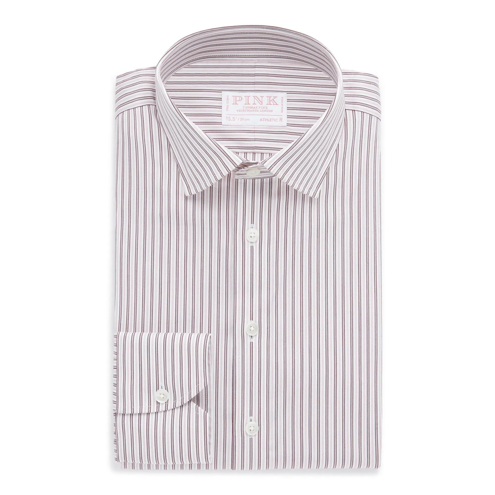 Thomas Pink Shirt Athletic Fit Stretch Poplin Stripe Red Cotton-MALFORD OF LONDON SAVILE ROW MENSWEAR OUTLET