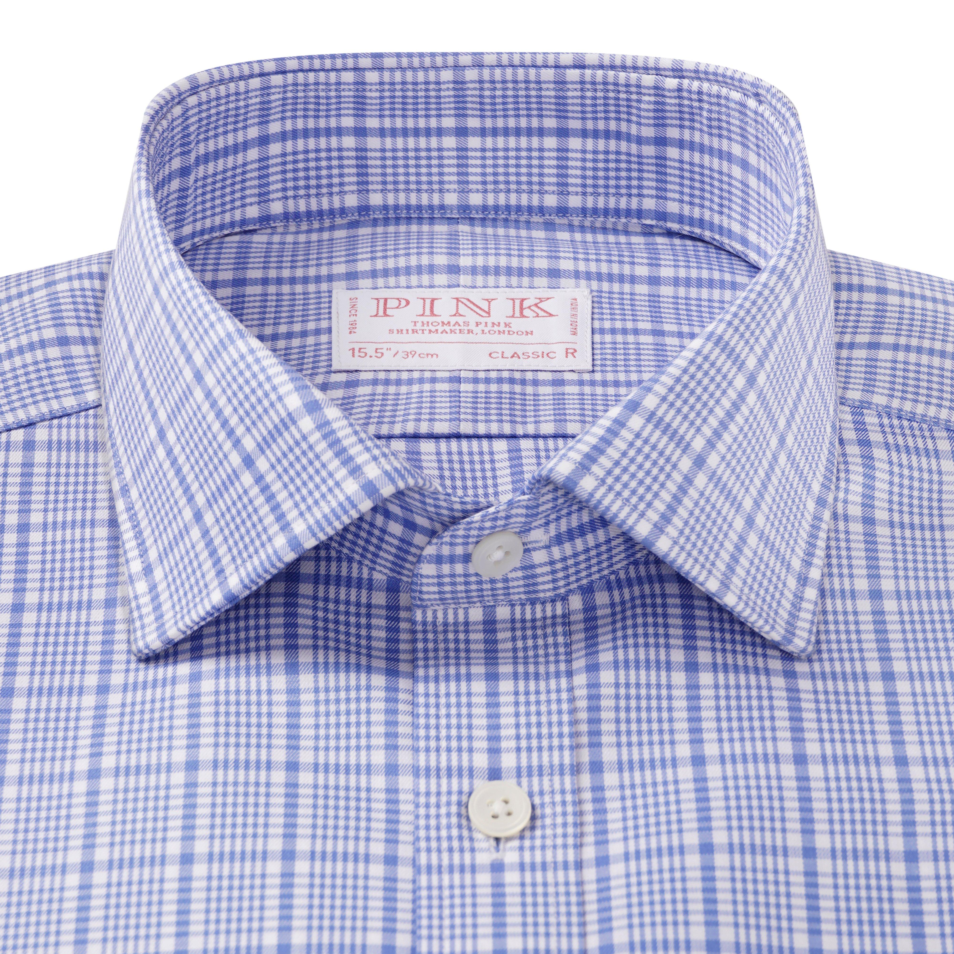 Thomas Pink Shirt Classic Fit Check Blue Formal Cotton-MALFORD OF LONDON SAVILE ROW MENSWEAR OUTLET