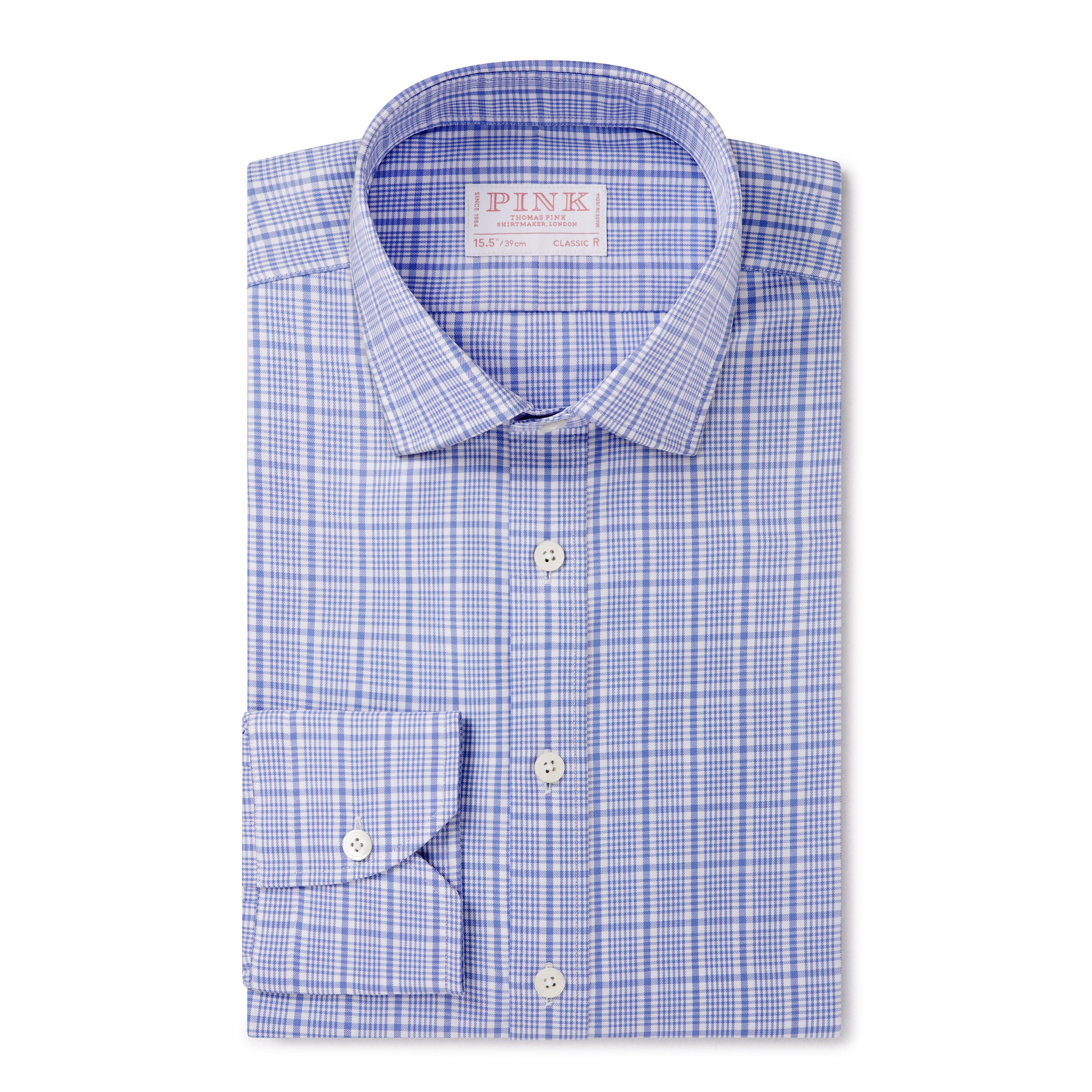 Thomas Pink Shirt Classic Fit Check Blue Formal Cotton-MALFORD OF LONDON SAVILE ROW MENSWEAR OUTLET