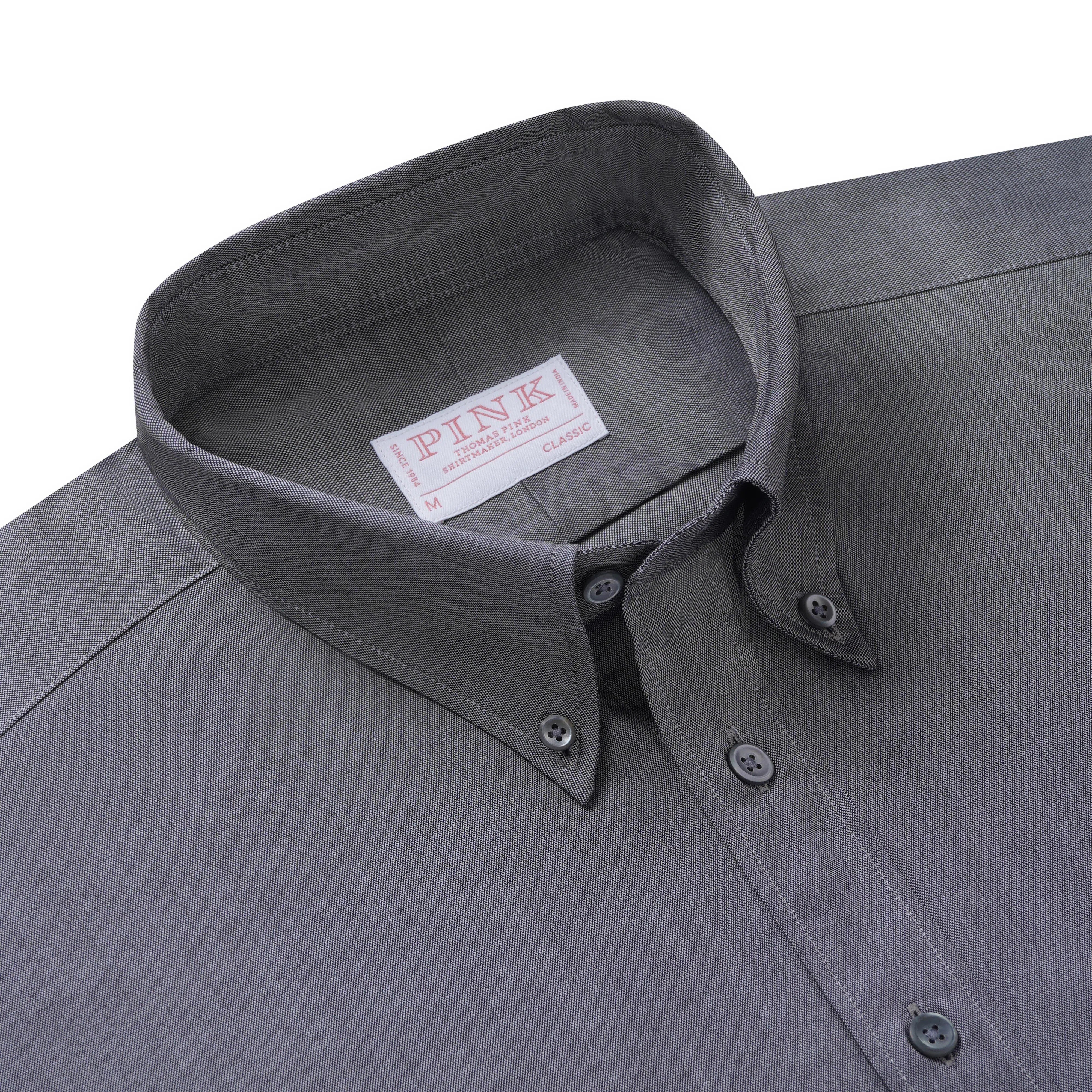 Thomas Pink Shirt Classic Fit Plain Grey Cotton-MALFORD OF LONDON SAVILE ROW MENSWEAR OUTLET